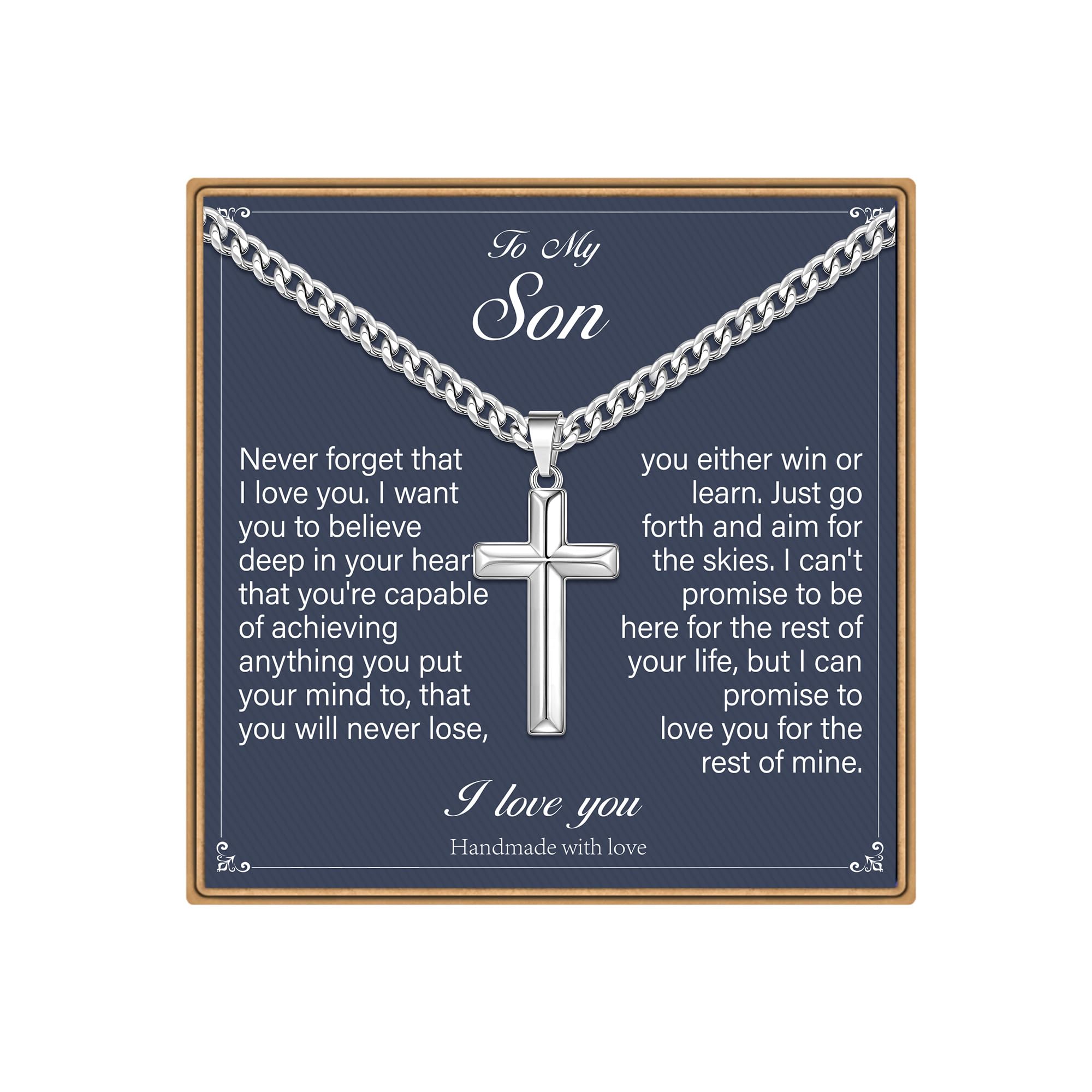 IEFLIFE Valentines Gifts for Him Men - Silver Cuban Chain Stainless Steel Cross Necklace, Valentines Gifts for Grandson Husband, Mens Teens Valentine