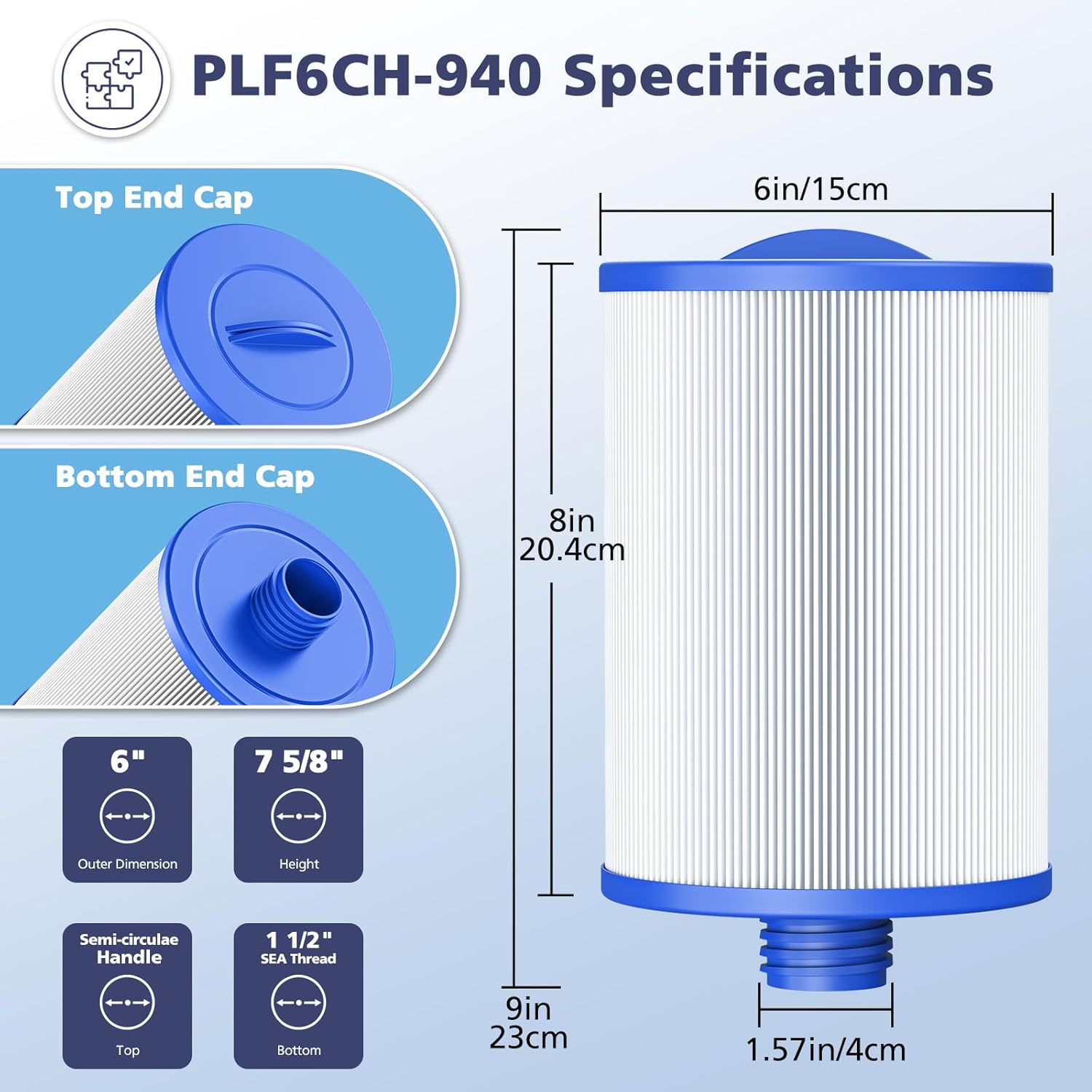 6CH-940 Spa Filter Cartridge Replacement for Unicel, Pleatco PWW50P3, Filbur FC-0359, Aber 03FIL1400, Waterway 817-0050 Front Access Skimmer, Viking Pool Hot Tub Filter Screw SAE Thread Filter 2 Pack - Image 7