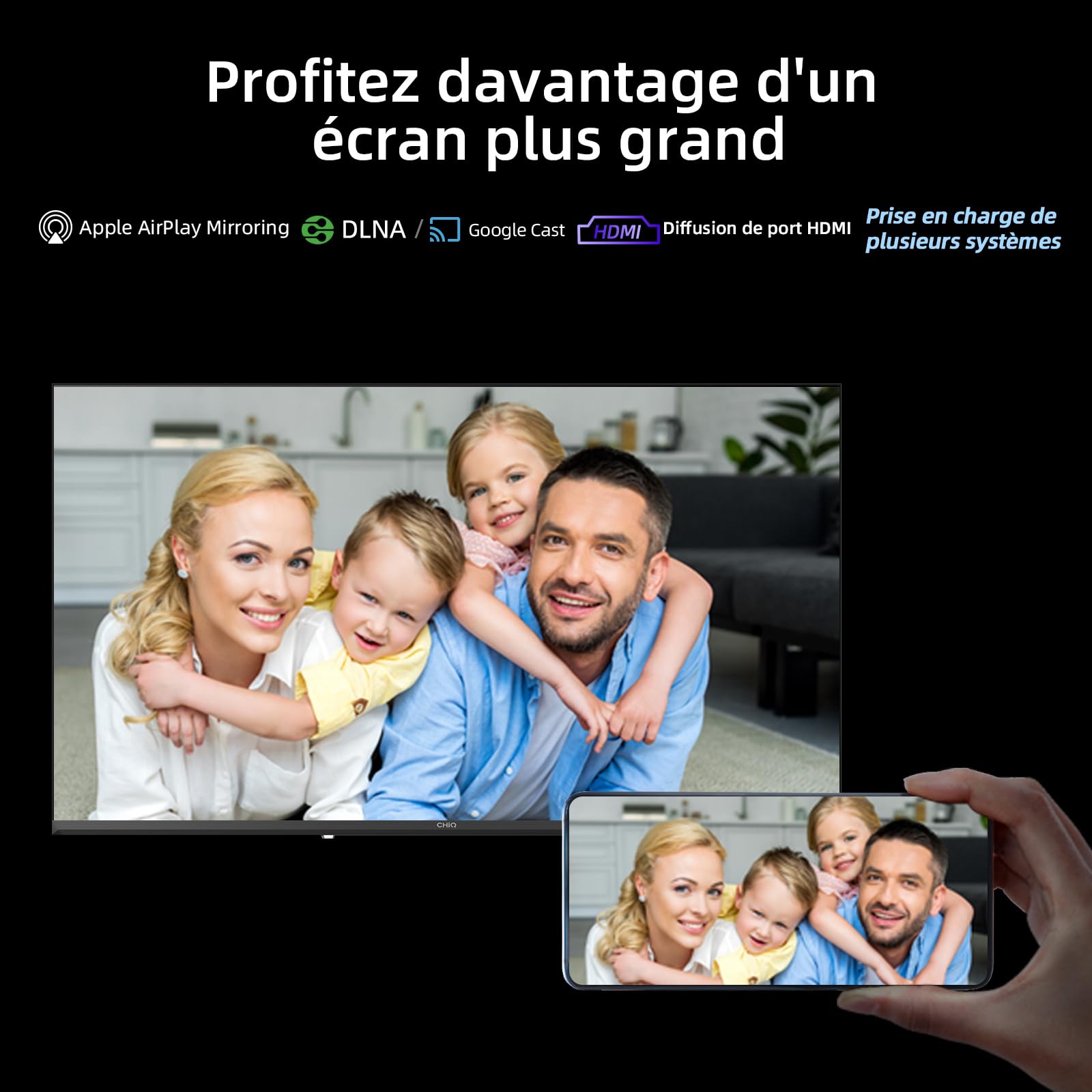 CHiQ LF32FT Smart TV 32" 80 cm FHD HDR10 Tuner DVB-C/T/T2/S/S2 | Dolby Audio &dbx-tv, Triple Tuner DVB-C/T2/S2, Google Home & Chromecast, Design Métal Sans Bord