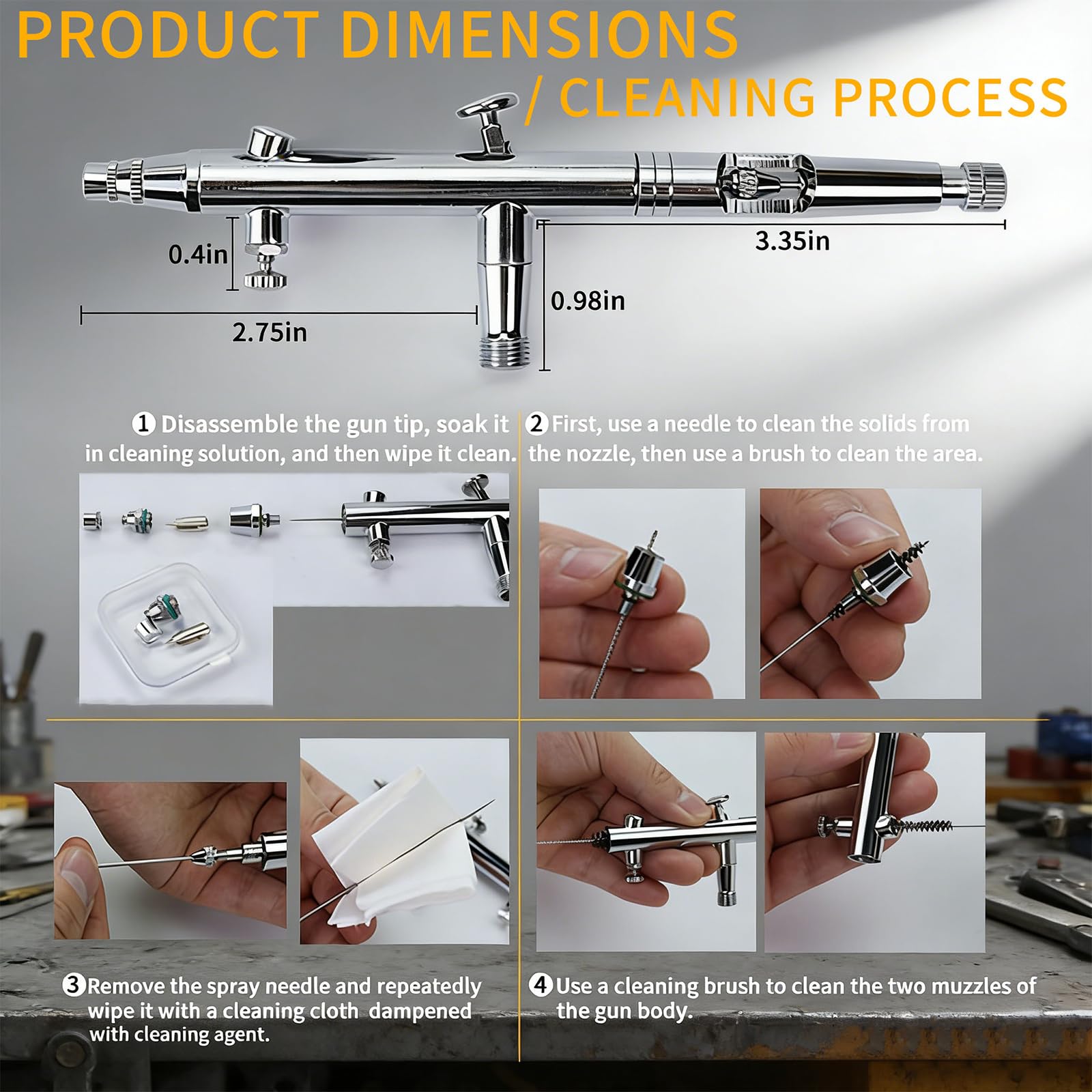 Pulverizador avanzado para aerógrafos de 0,2 mm y 0,5 mm, incluye accesorios de llave con cepillo de limpieza para mezclar sin problemas detalles finos