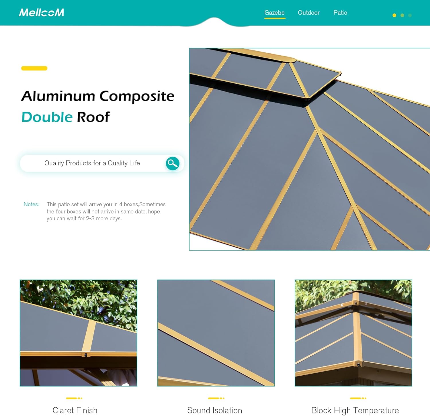 Gazebo frame during assembly, showing the robust aluminum structure.