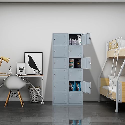 Miniatura 2 de Taquillas de metal para empleados  Armario de almacenamiento de 71 pulgadas para empleados grandes con 6 puertas  Armarios de acero de 6 niveles