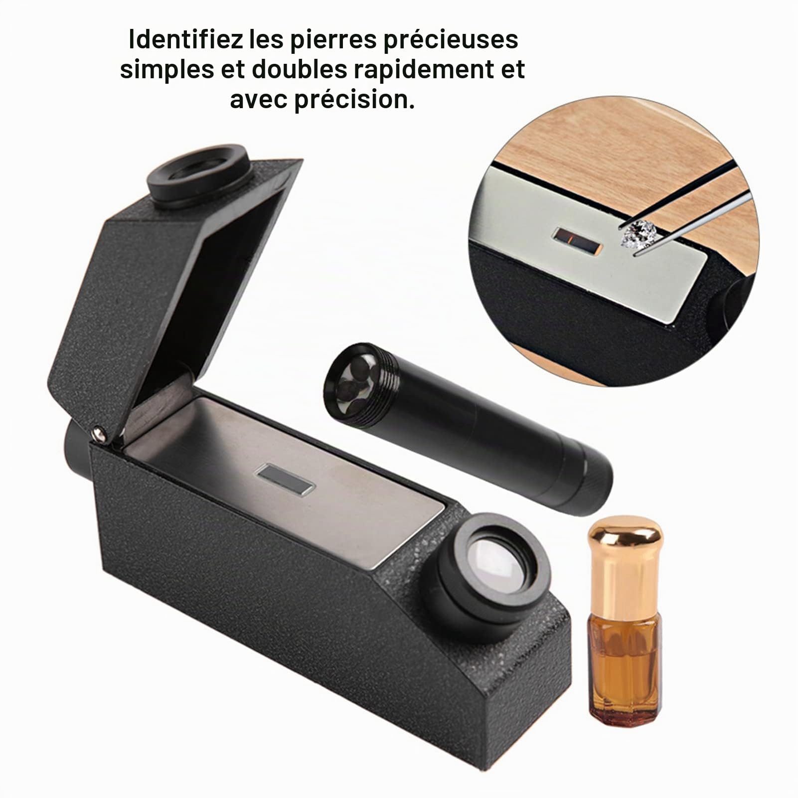 Réfractomètre de gemme, Bijoux RHG181 1,30-1,81 Réfractomètre de gemme d'identification de Pierre gemme Professionnel avec lampe de poche pour la gemme pour Le Diamant