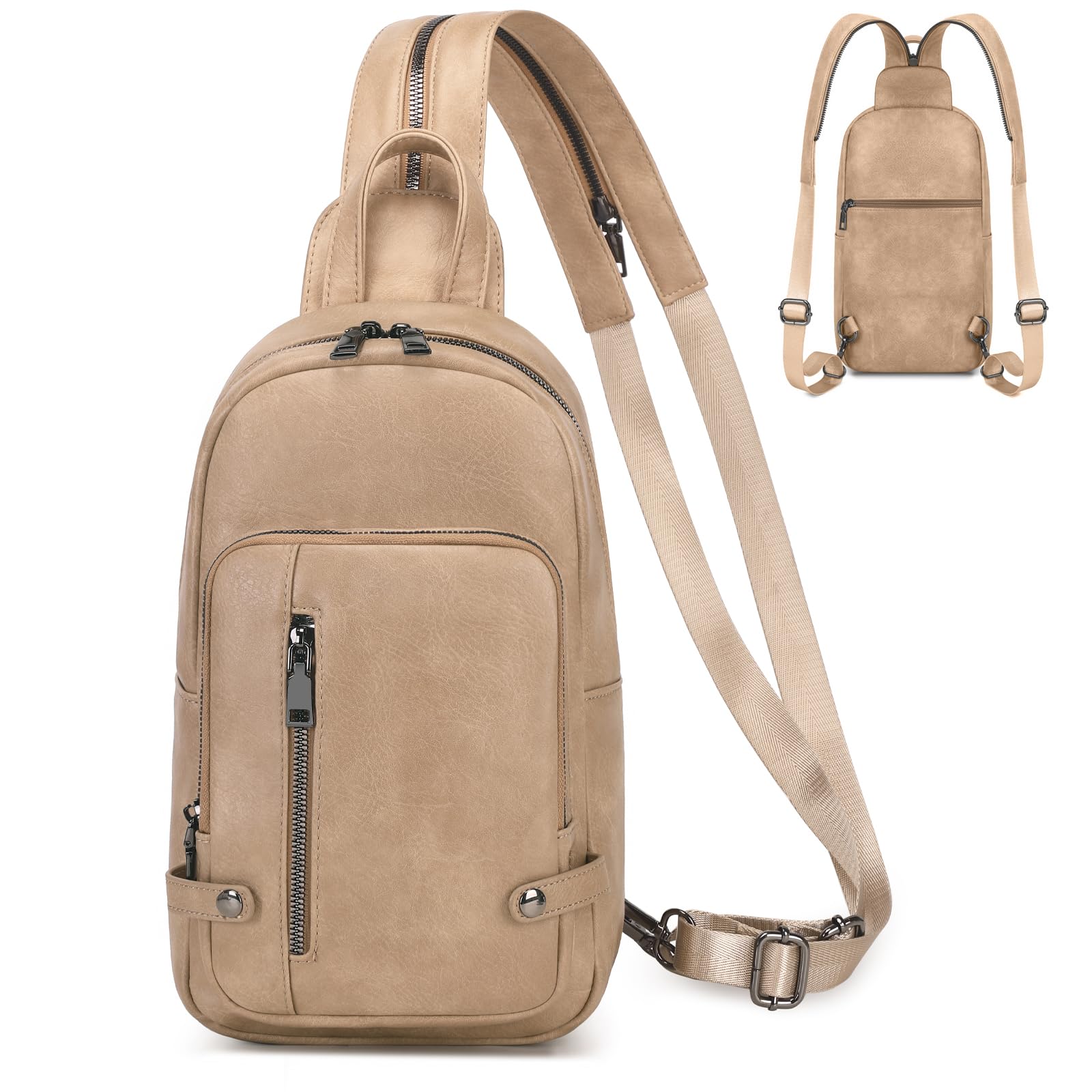 Eslcorri Crossbody Sling Backpack - Travel Sling Bag for Men Women Trendy Fanny Pack Causal Daypack Cross Body Shoulder Purse Leather Small Chest Bag