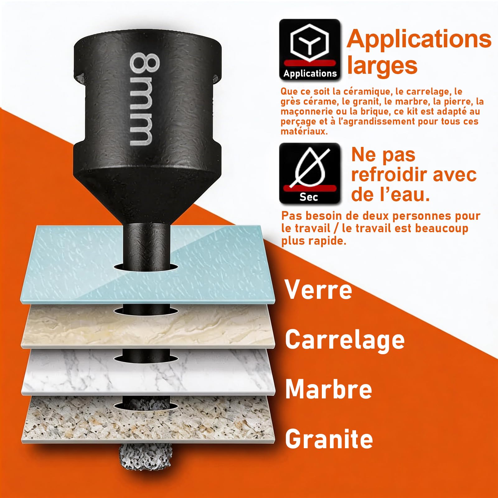 M14 Foret diamant 6/8/10/12/20/35/45/50/68 mm + Disque de tronçonnage pour meuleuse d'angle, scies cloches, carrelage, granit, grès cérame, céramique, maçonnerie, couronne de forage humide et sèche