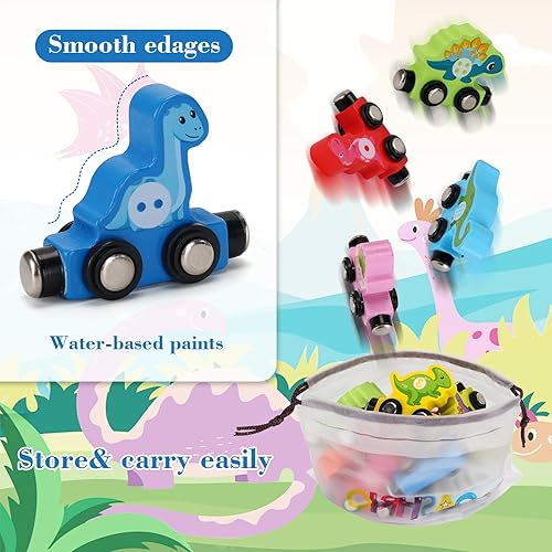 Miniatura 5 de NASHRIO Juguetes de dinosaurio para niños de más de 36 meses, juego de tren magnético de madera de dinosaurio, divertidos regalos educativos