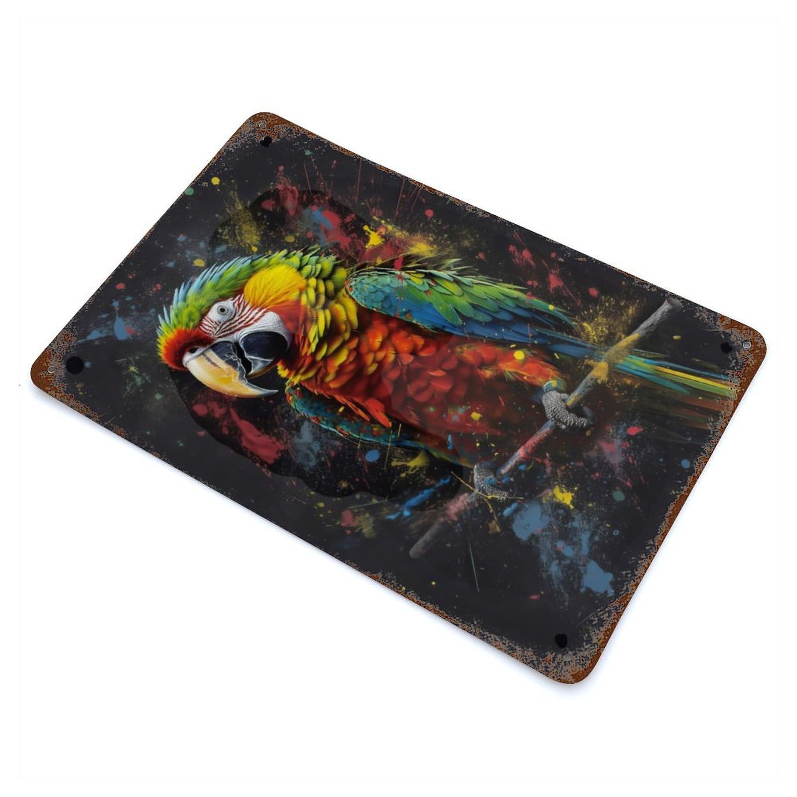 Parrot Painting Vintage Metal Tin Sign 11.8"x7.9", Rustic Home Decor for Garage, Bar And Workshop Decor