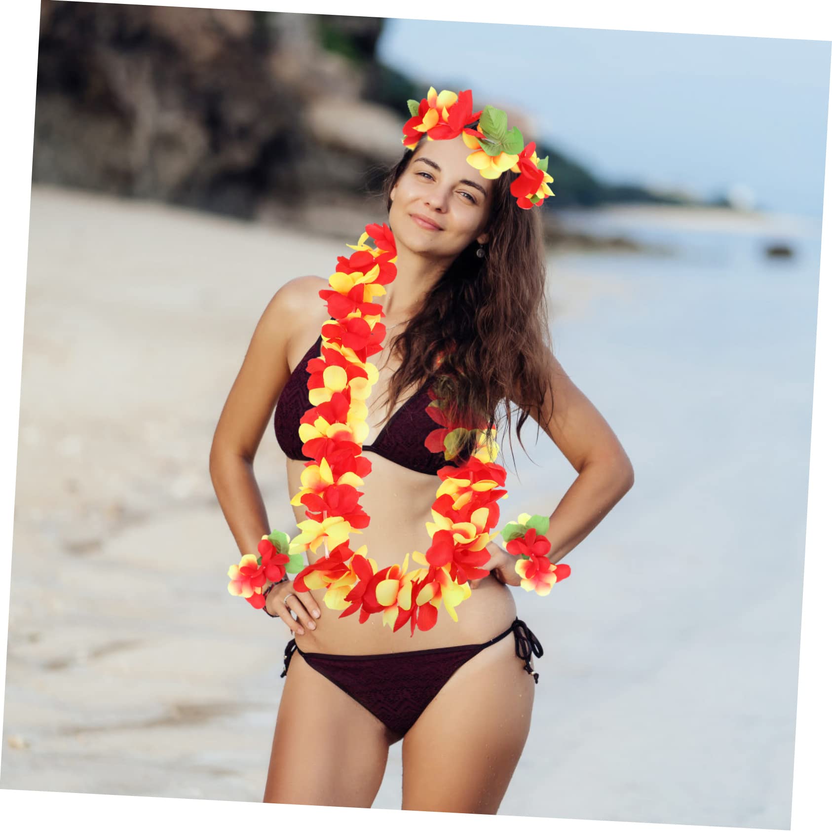 MAGICLULU 5 Juegos Leus Hawaianos Fiesta Luau Decoraciones Traje Hawaiano para Niñas Collar Hawaiano Leis Adornos Vestidos Hawaianos para Niñas Ley Flor Lei Flor Hawaiana Paño