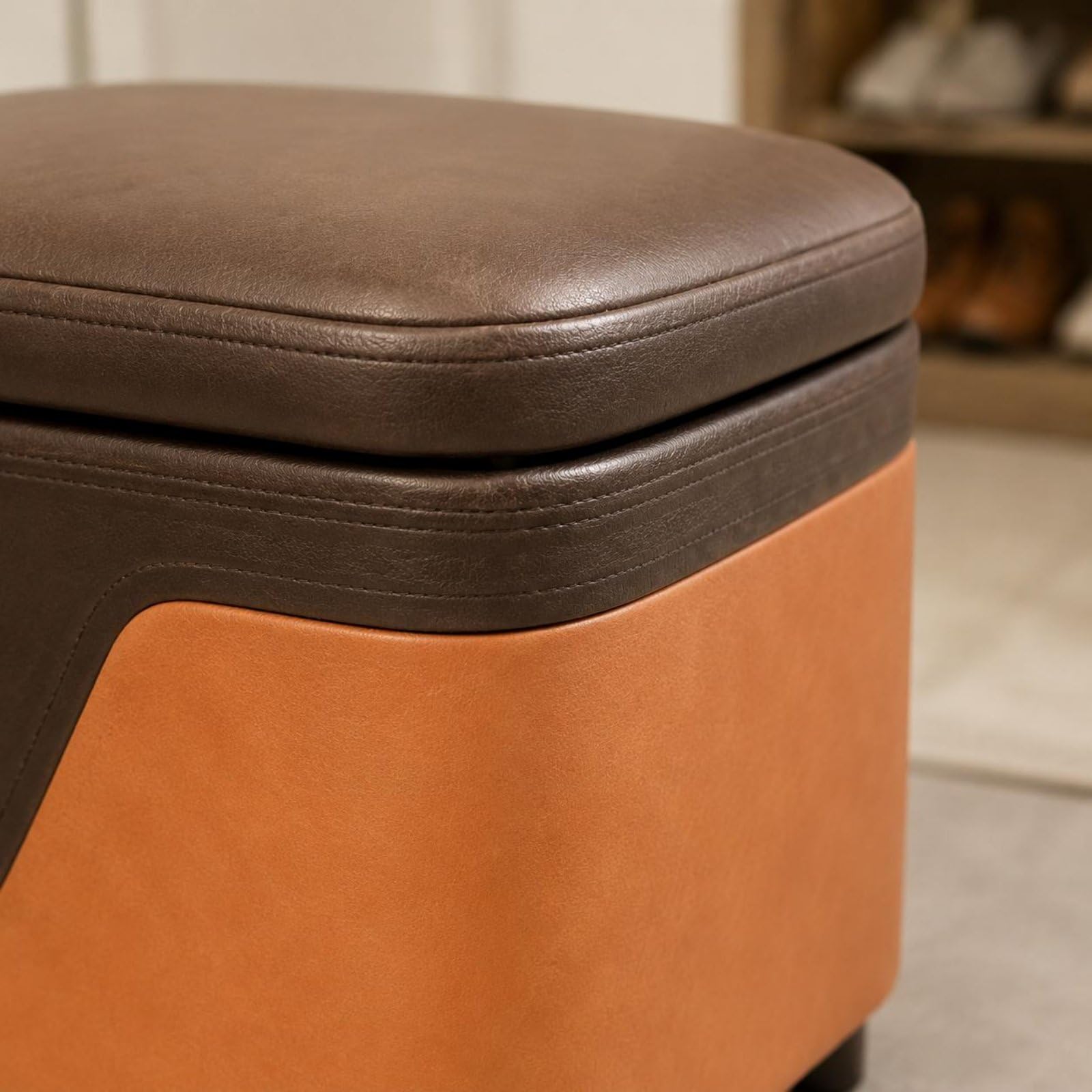 predolo Taburete Baúl Multiuso Puf con Almacenamiento Ahorra Espacio Baúl Tapizado con Tapa para Entrada, Salón, Dormitorio, Color to 4