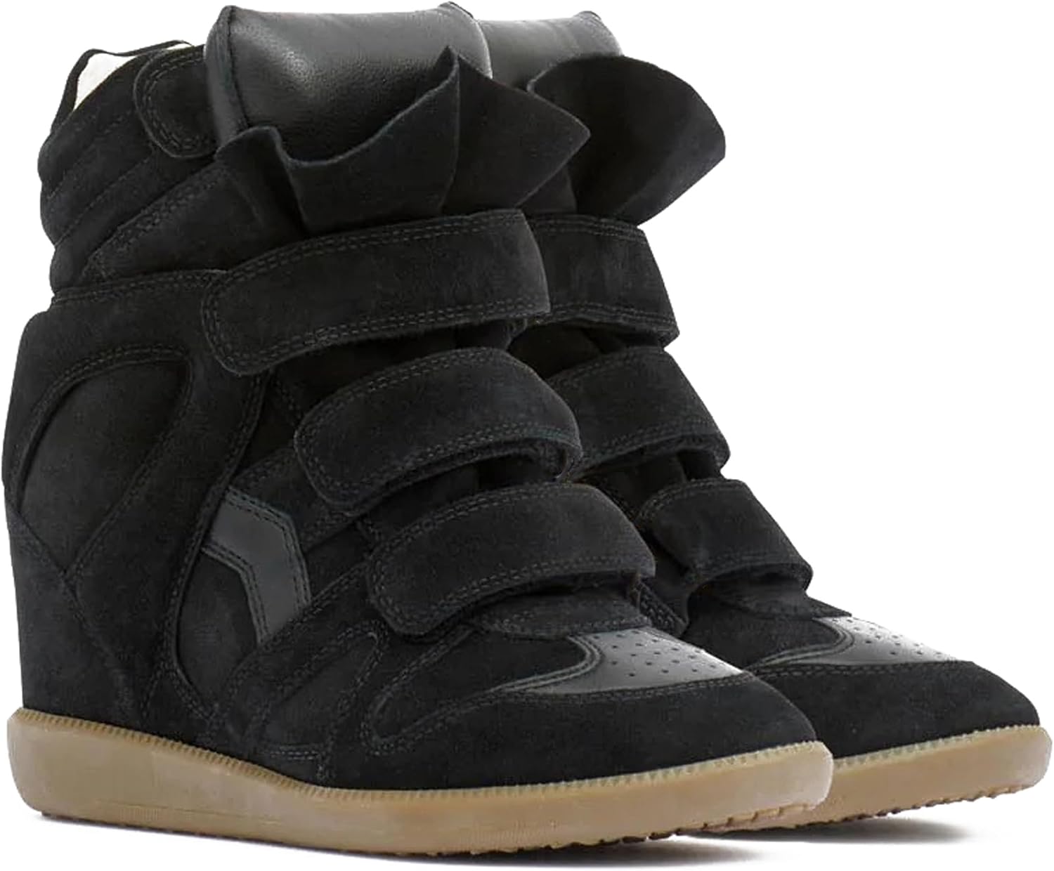 Wedge Sneakers for Women Suede Tennis Shoes Hidden Wedges Round Toe Strappy High Top Sneakers Comfy Casual Walking Shoes - Image 5