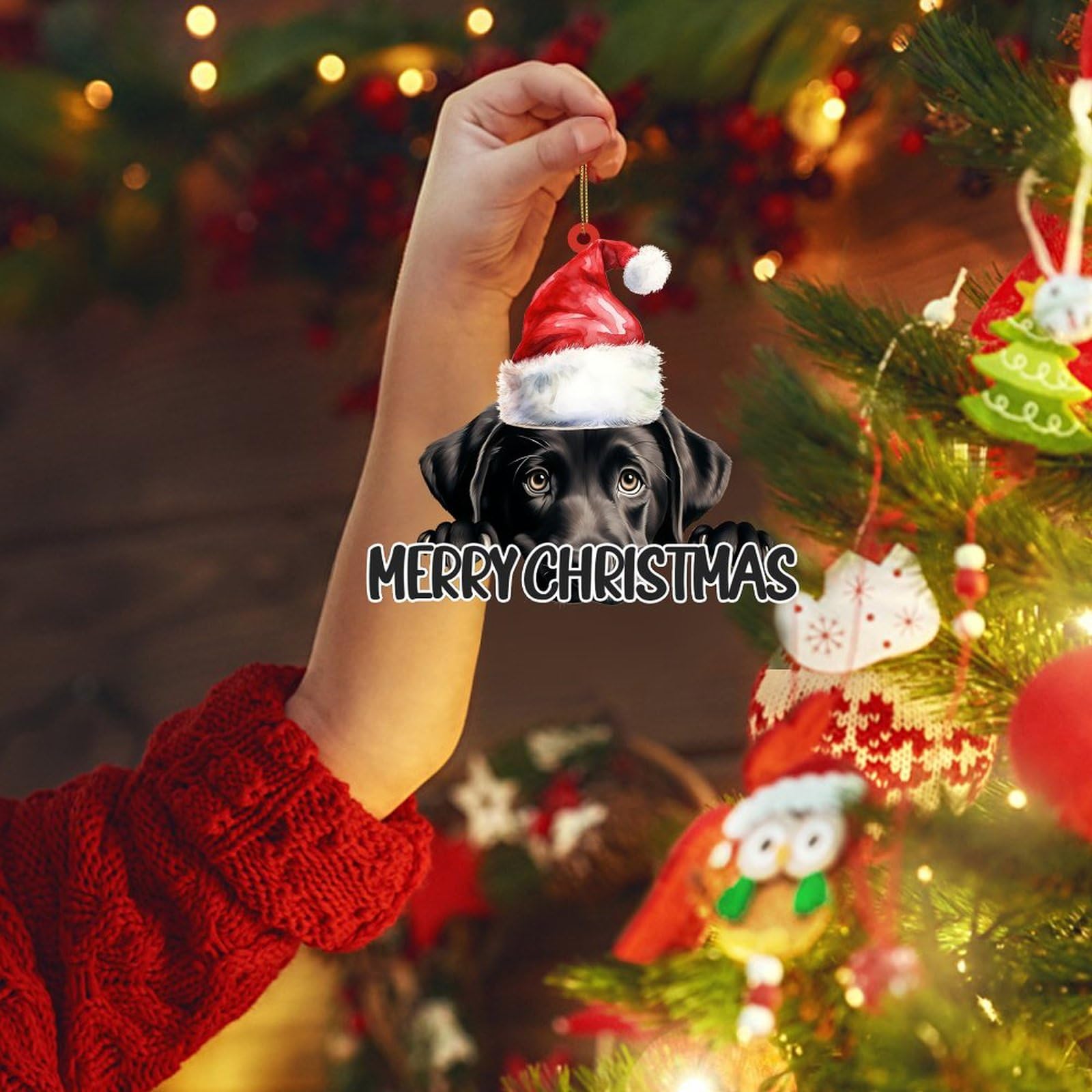 Image Industry Pallina di ceramica nera con labrador, decorazione per albero di Natale, regalo per cani, amanti dei cani