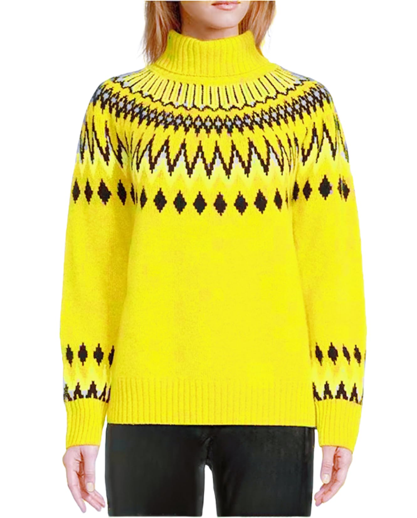 Womens Geometric Print Turtleneck Sweater Winter Warm Long Sleeve Casual Top for Vacation and Daily Wear