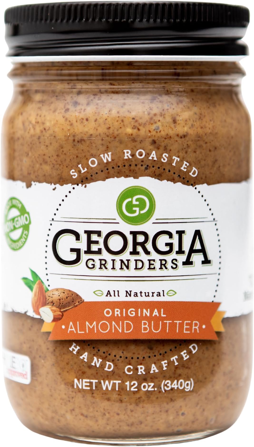 Georgia Grinders Original Almond Creamy Gourmet Nut Butter Spread, Whole30 Approved, Non-GMO, Gluten Free, No Palm Oil, No Added Sugar, Paleo and Vegan Friendly, 12 Ounce (1 Pack)
