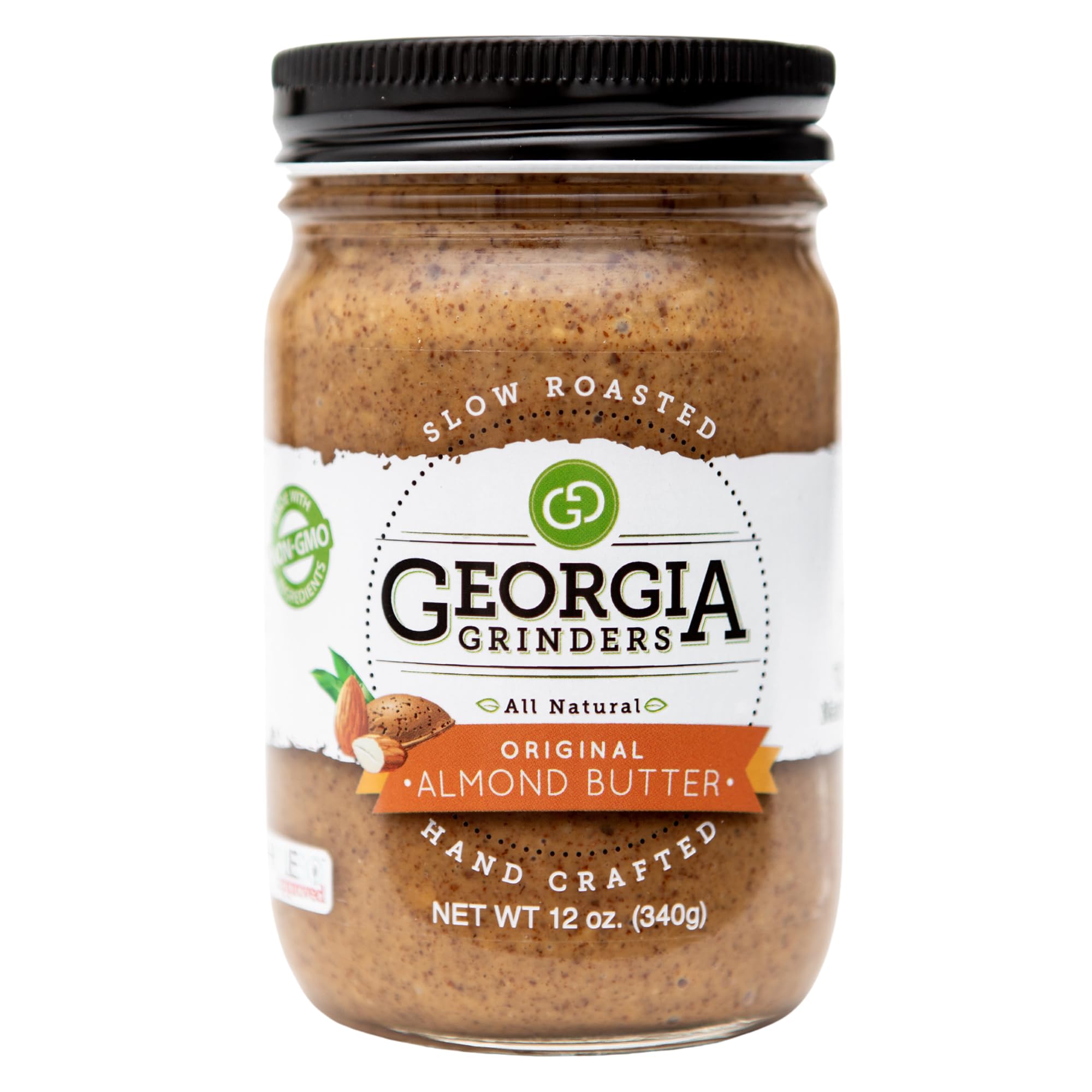 Georgia Grinders Original Almond Creamy Gourmet Nut Butter Spread, Whole30 Approved, Non-GMO, Gluten Free, No Palm Oil, No Added Sugar, Paleo and Vegan Friendly, 12 Ounce (1 Pack)