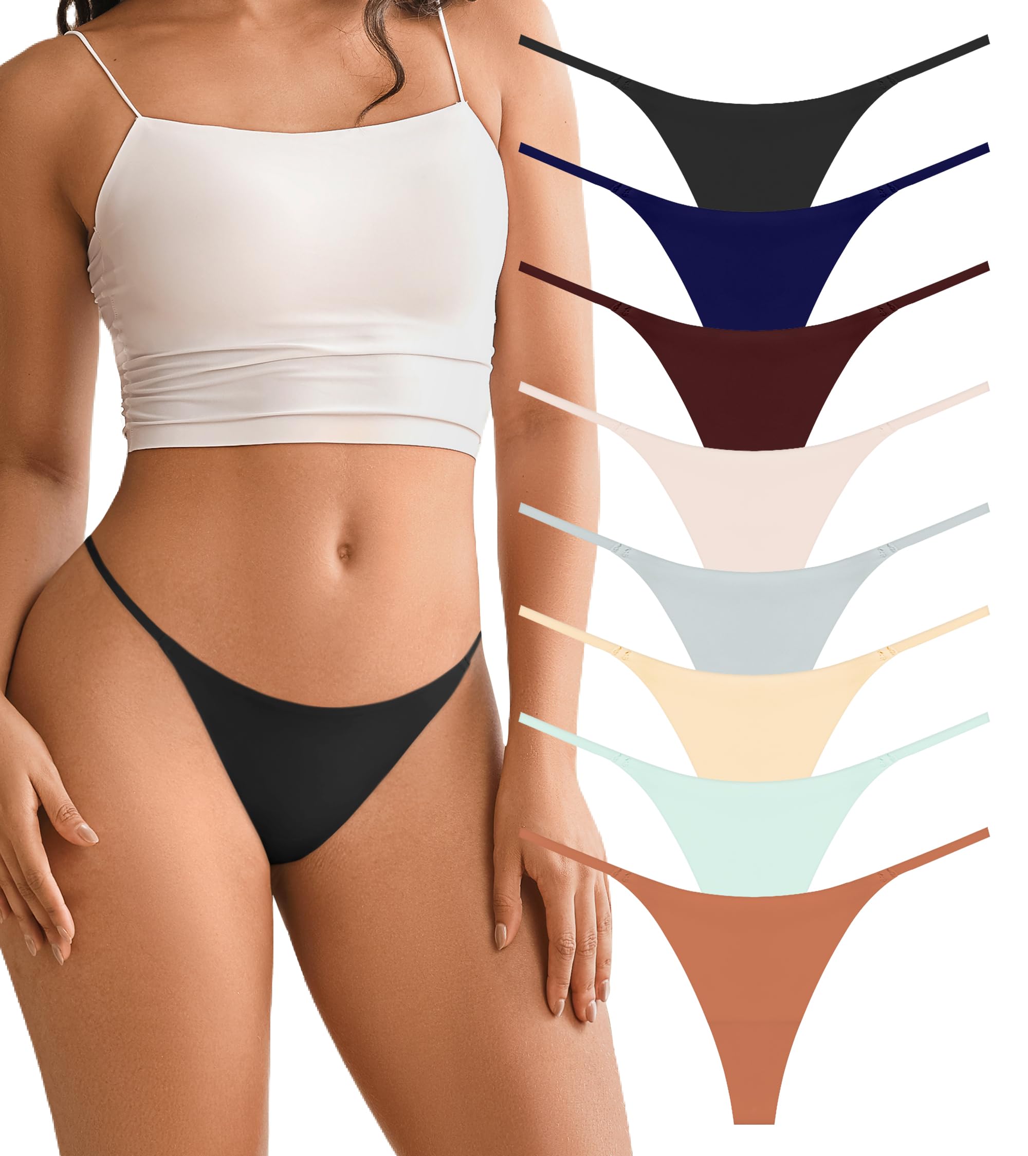 DEANGELMON Seamless G-string Thongs for Women - No Show Thong Underwear Low Rise Stretch Panties Workout Pack