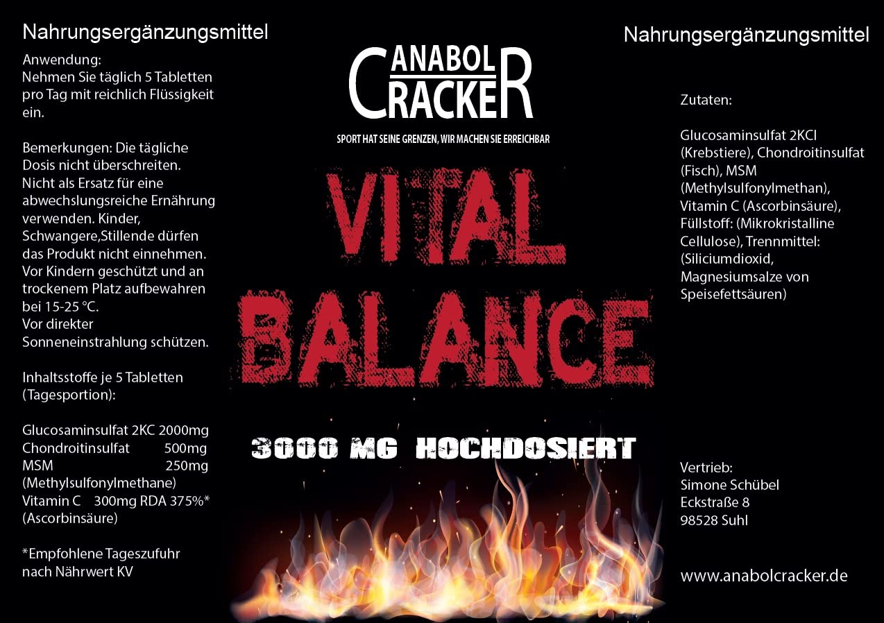 600 Tabletten - Vital Balance, Glucosamin Chondroitin Msm Vitamin C, 3000mg Hochdosiert, Deutsche Herstellung