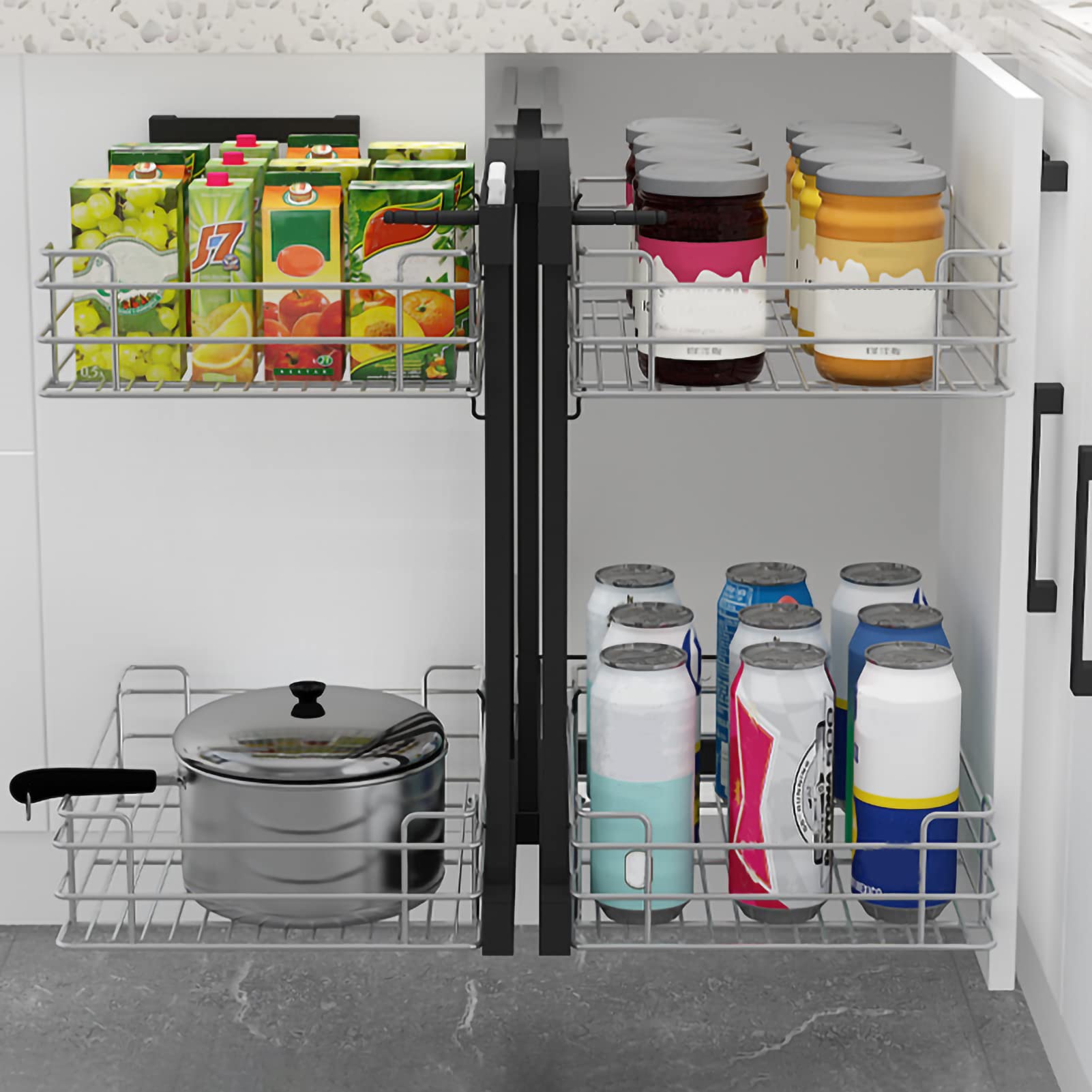 Organizer Armadietto Angolo Cieco Cucina - 4 Cestelli Estraibili, Lega Alluminio, Regolabile - Foto 14