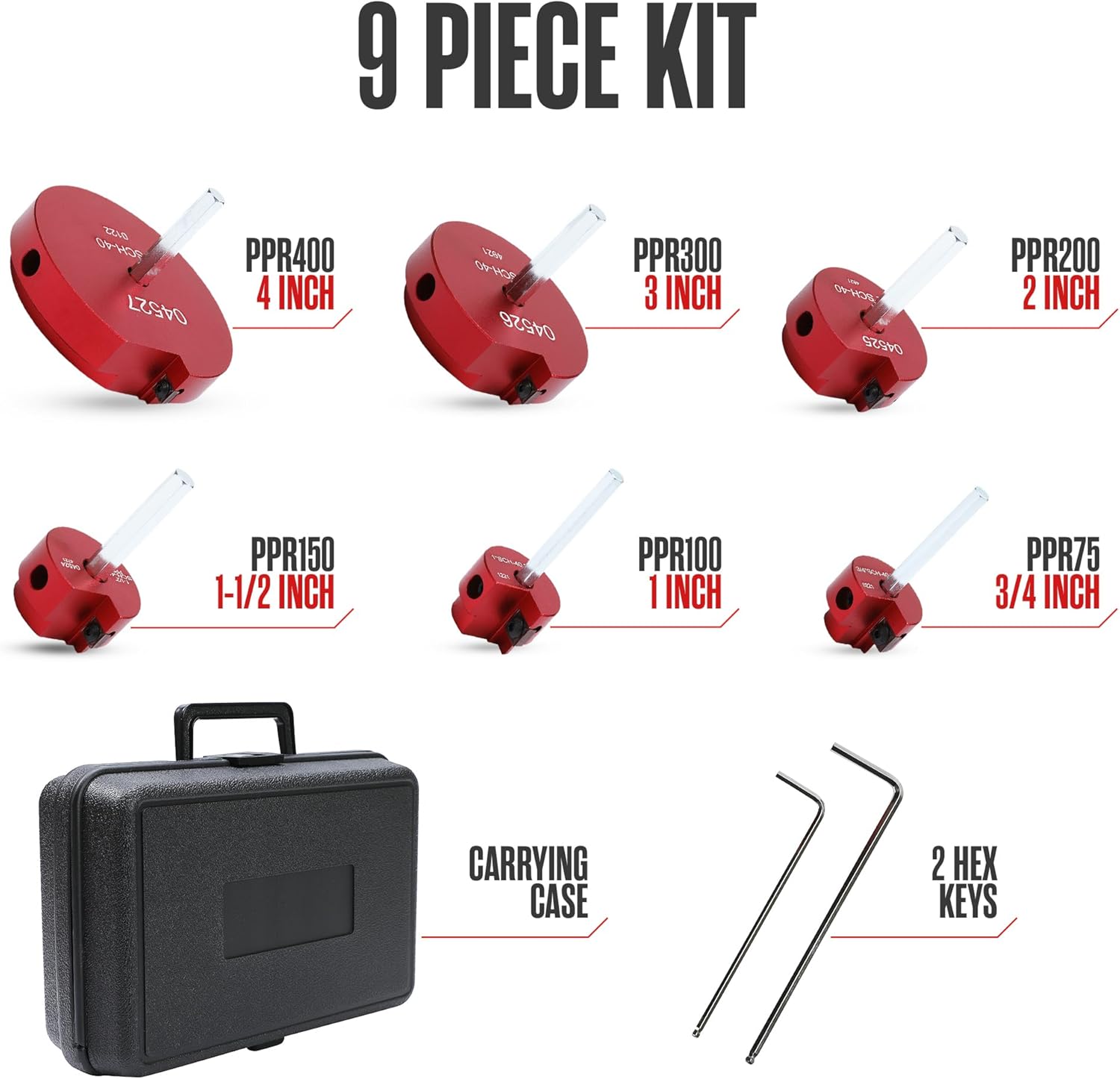Houseables PVC Fitting Saver, PVC Reamer, Hub Saver, Pipe Reamer, Socket, Plastic Pipe Fitting Tool, Plumbing Tools, ABS, CPVC, Toilet Flange, Hub, Removal, Drill Kit, 3/4, 1, 1-1/2, 2, 3, 4, 6PC Set