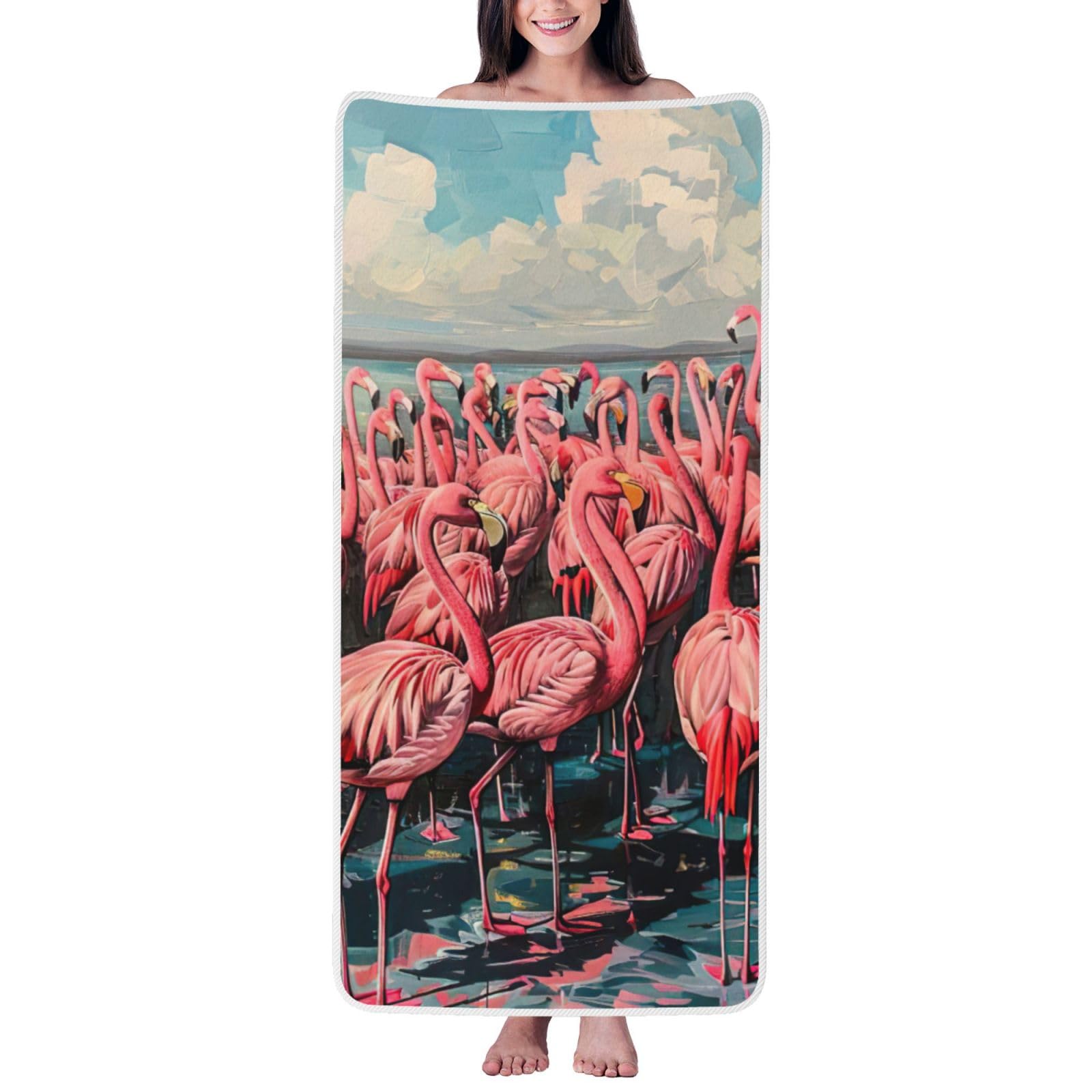 Tamiger Flamingo Print Unisex Coral Velvet Bath Towel For Home Bathroom Hotel Spa Beach Travel Daily Use
