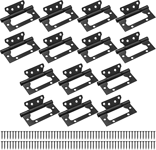 7 pares de 14 bisagras de puerta de 4 x 3 pulgadas, bisagras de puerta de acero inoxidable con tornillos de montaje para puertas, color negro,