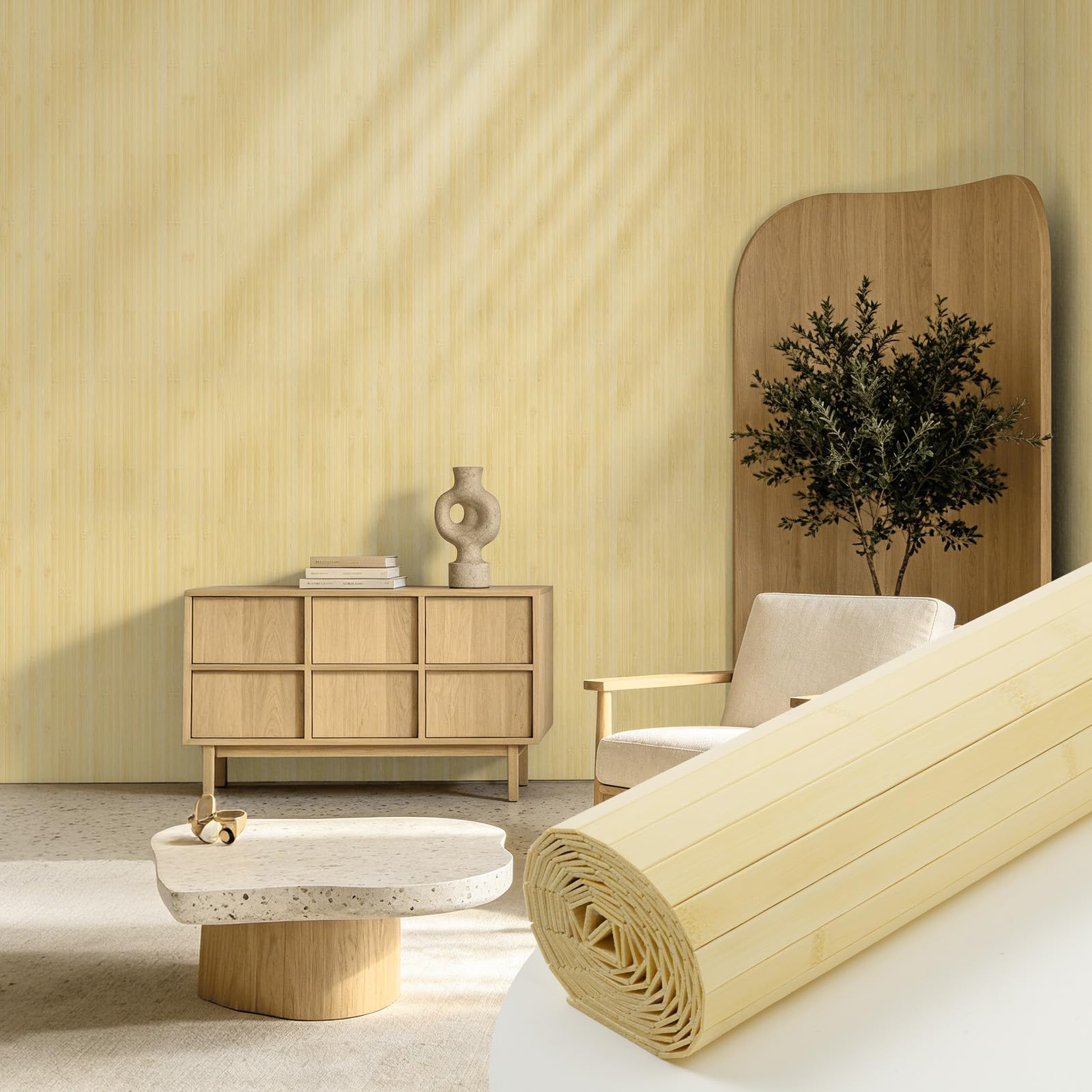 Vieshful Natural Bamboo Wall Panel 40x240cm 4 Pack Flexible Raw