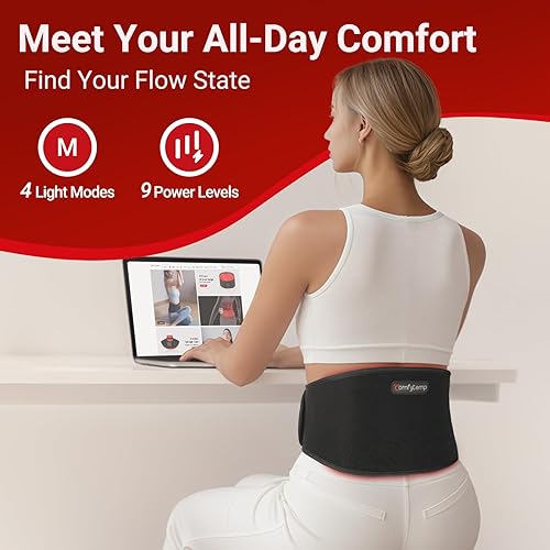 Miniatura 3 de Comfytemp Cinturón portátil de terapia de luz roja de 5000 mAh para cuerpo, envoltura de terapia de luz infrarroja cercana, envoltura de luz