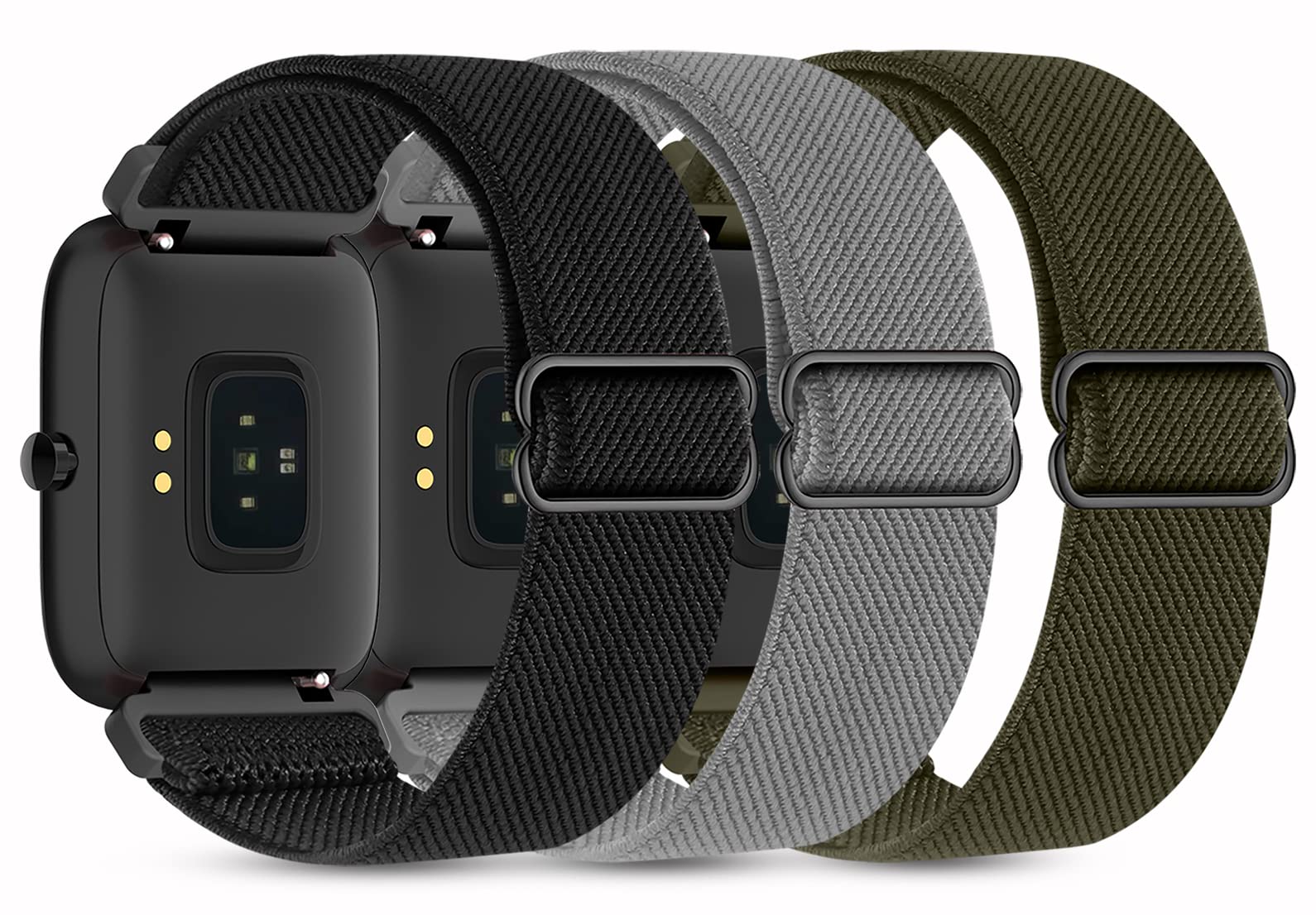 3 Pack Stretchy Nylon Band Compatible with SKG Smart Watch Bands for Women Men, Quick Release Soft Elastic Strap Replacement Wristbands for SKG-V7 Smart Watch