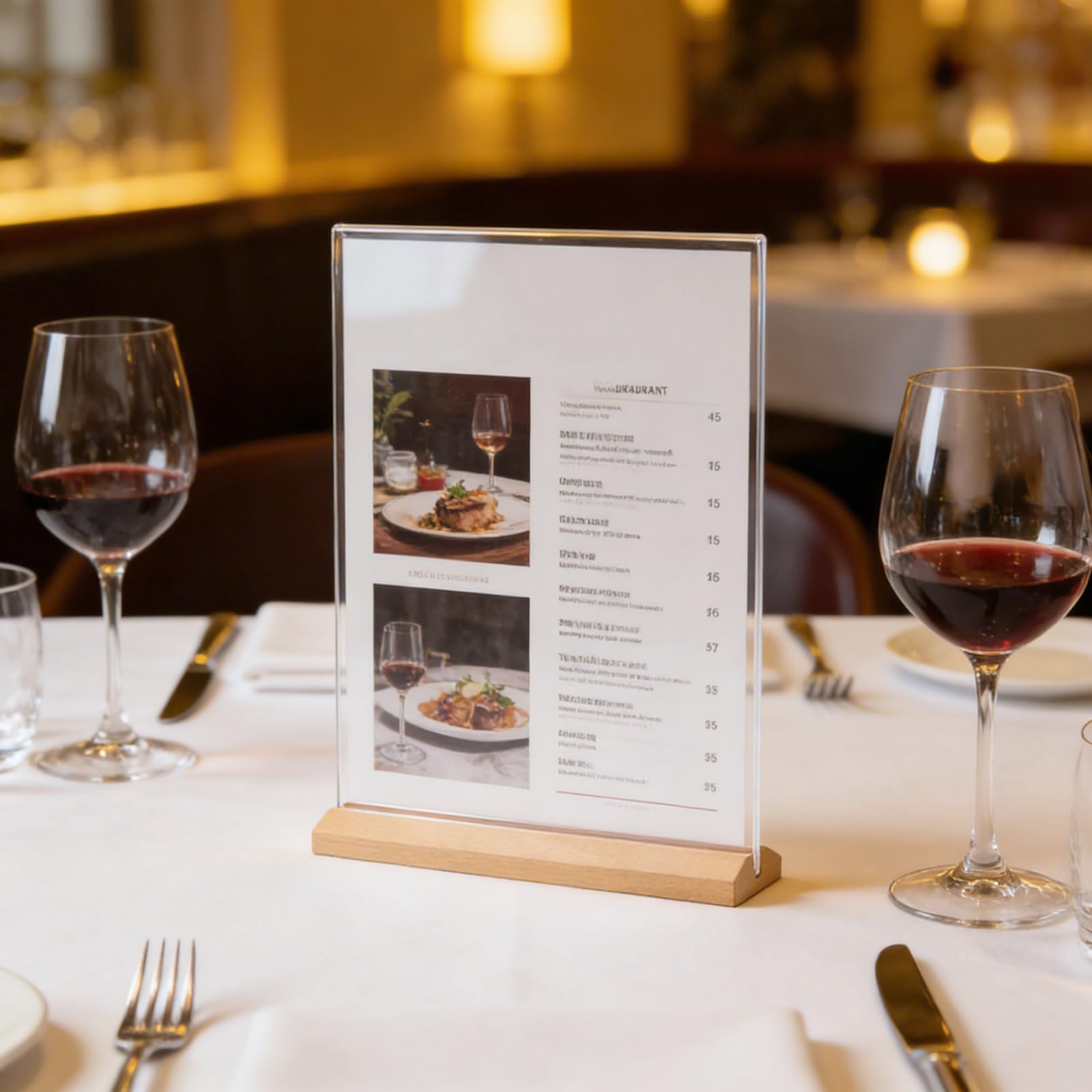 4 sztuki ekspozytorów DIN A4, ekspozytory stołowe z akrylu z drewnianą podstawą, tabliczki cenowe A4 do biura, restauracji i wystawy