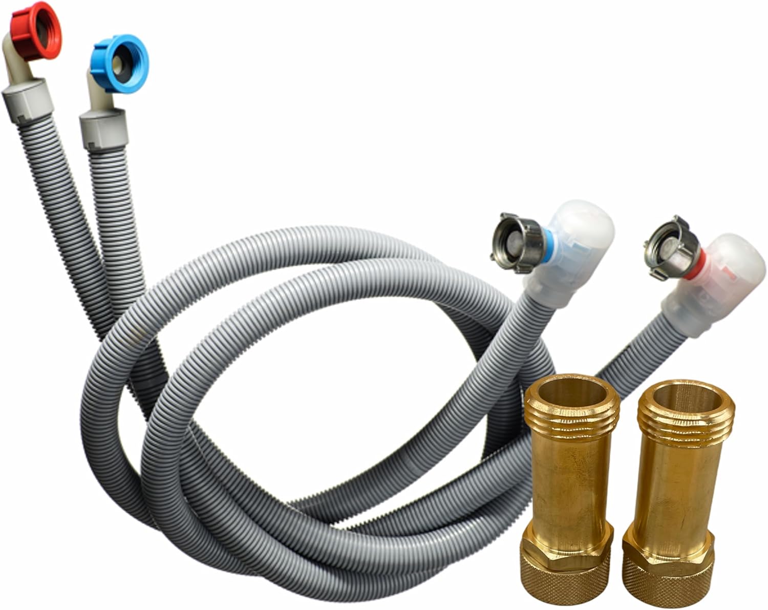 Premium Flood Prevention Washing Machine Hose Set w/Integrated Automatic Water Shutoff Valve, 5-Year MFG. Insurance Policy & Warranty (5 ft. W/Brass Extenders (2.63"))