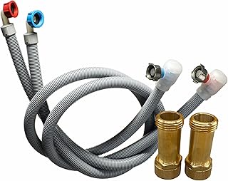 Premium Flood Prevention Washing Machine Hose Set w/Integrated Automatic Water Shutoff Valve, 5-Year MFG. Insurance Policy & Warranty (5 ft. W/Brass Extenders (2.63"))