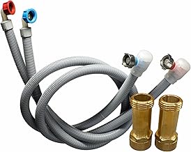 Premium Flood Prevention Washing Machine Hose Set w/Integrated Automatic Water Shutoff Valve, 5-Year MFG. Insurance Policy & Warranty (5 ft. W/Brass Extenders (2.63"))