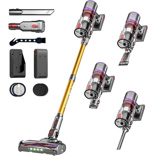UNINELL HOME Cordless Vacuum Cleaner, 50000Pa 580W 70Mins Vacuum Cleaners for Home,Anti-Tangle Stick Vacuum Self-Standing, Handheld Vacuum Rechargeable for Pet Hair/Carpet/Floor,LED Display