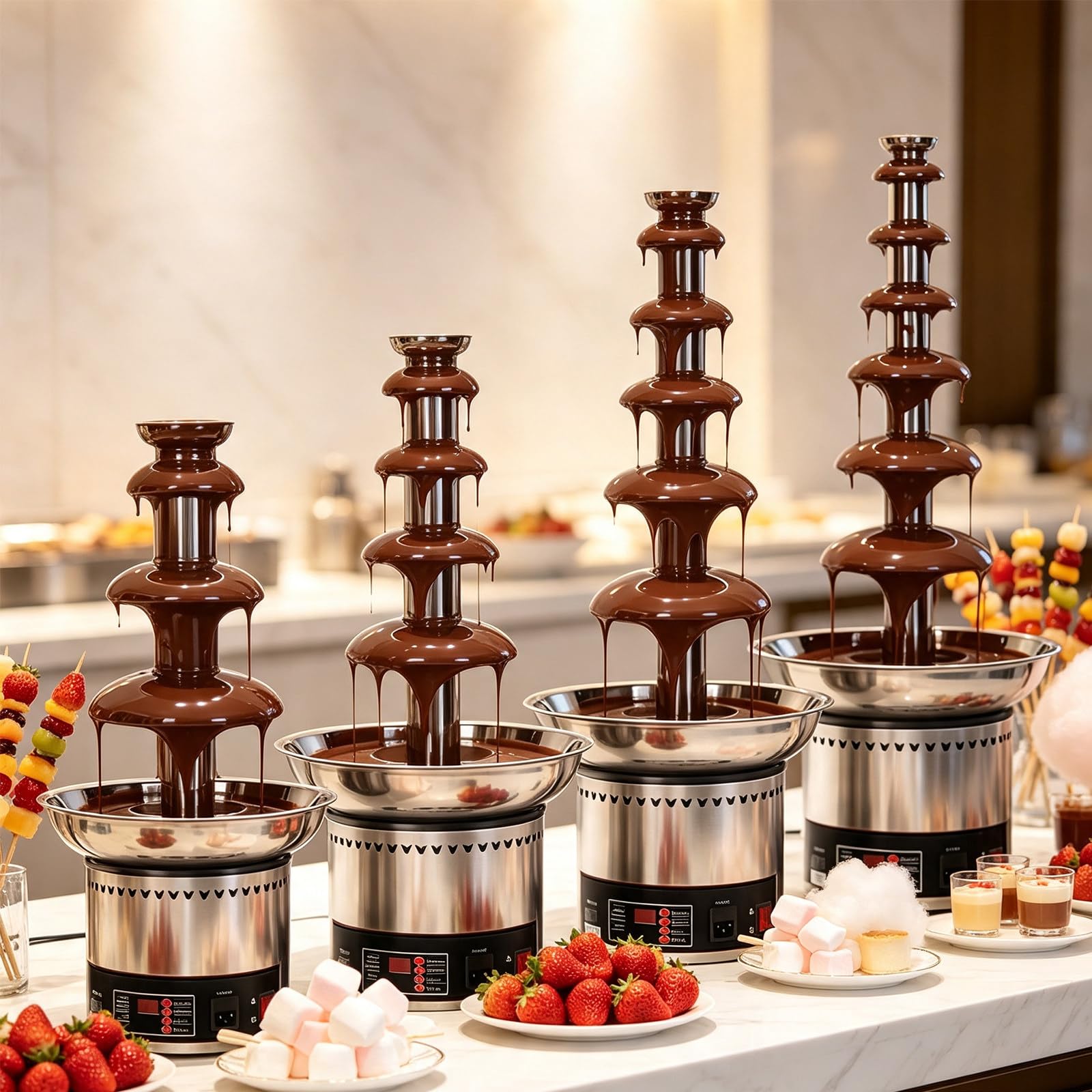 Glowdora Commercial Chocolate Melting Fountain, 4/5/6/7 Tiers Electric Fondue Maker 7Tiers