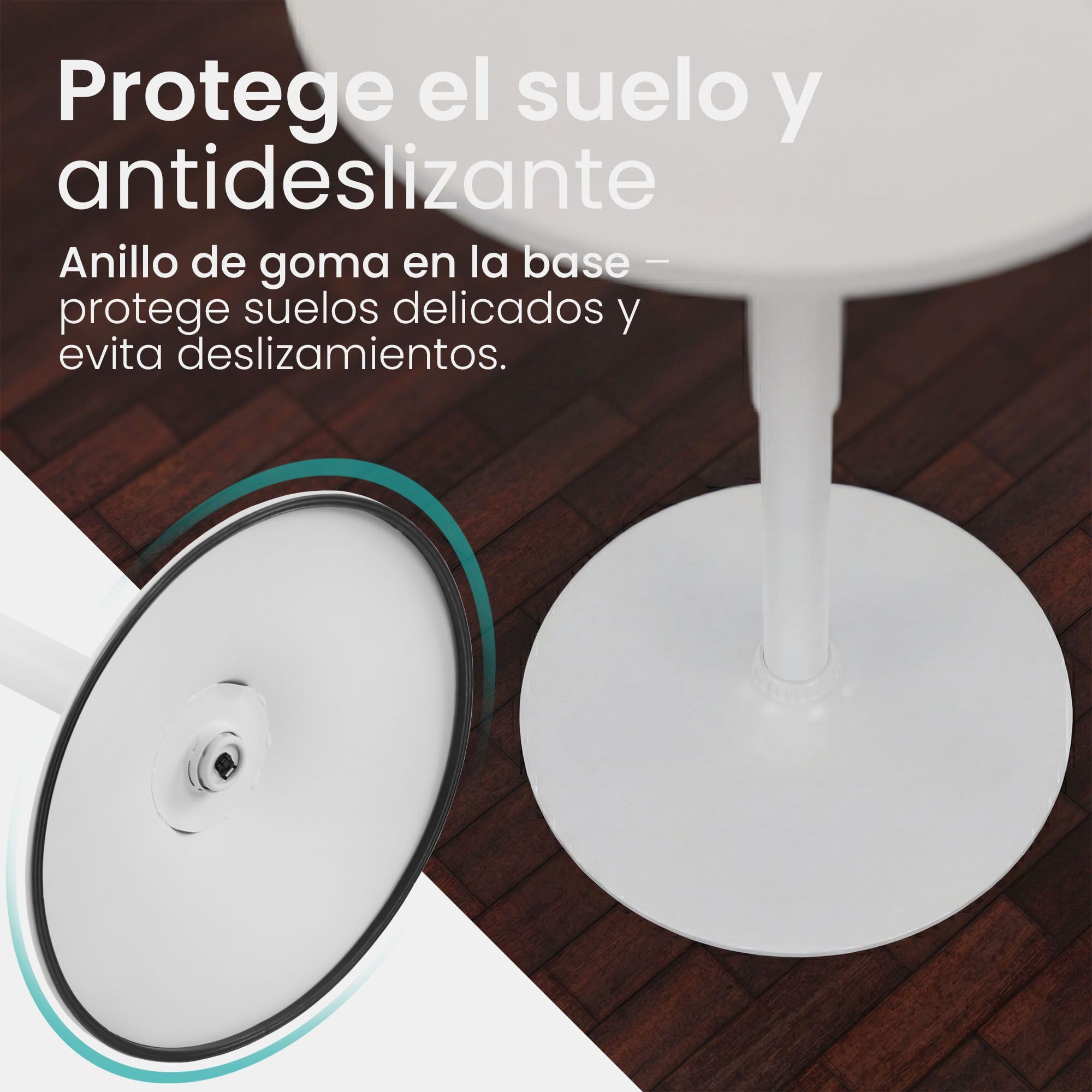 CLP Mesa Alta Redonda Lamoni 60cm, Bar Bistró Regulable en Altura, Giratoria 360 Grados, Estructura Metálica Robusta con Protección Suelo, Color:Blanco/Blanco, Forma:Redondo