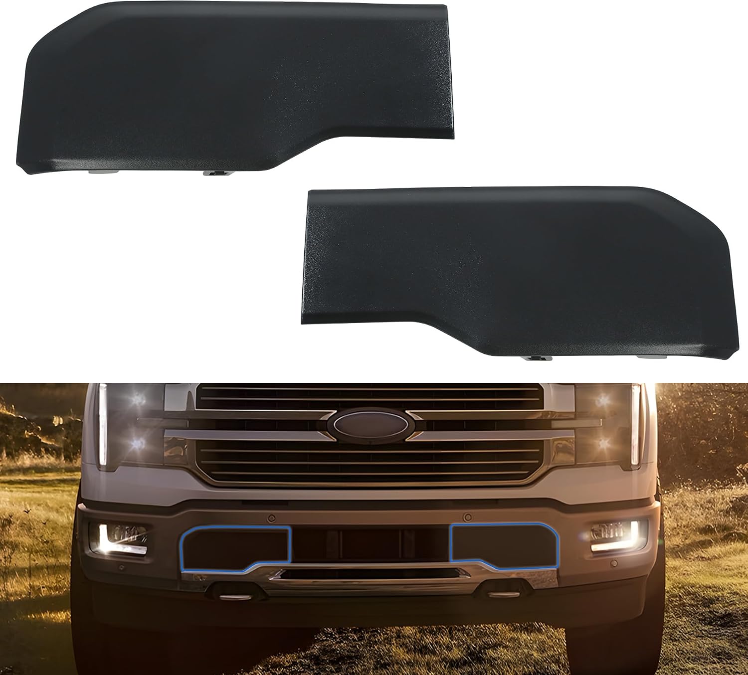 Front Bumper Guards Pads for 2024‑2025 Ford F‑150, Black Front Bumper Inserts Lower Grill Corner Protective End Caps Covers for Ford F150 2024 2025 Accessories