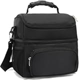 FlowFly Double Layer Cooler Insulated Lunch Bag Adult Lunch Box Large Tote Bag for Men&comma; Women&comma; With Adjustable Strap&comma;Front Pocket and Dual Large Mesh Side Pockets