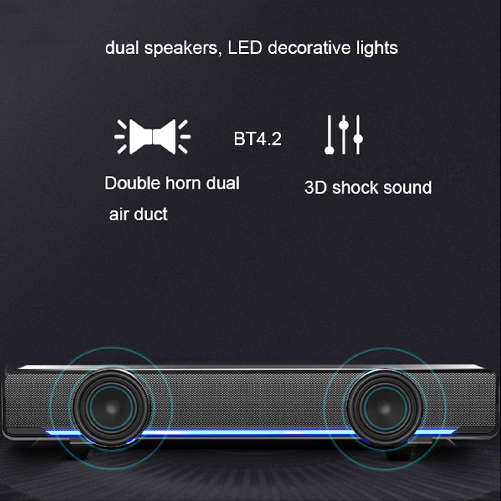 Sound Bar Przewodowy Bezprzewodowy dźwięk przestrzenny 3D Soundbar 2.0 Kanał, Głośnik audio Bluetooth do telewizora, Złącze HDMI ARC/Optyczne/Aux/USB Głośnik Bluetooth, Czarny The New