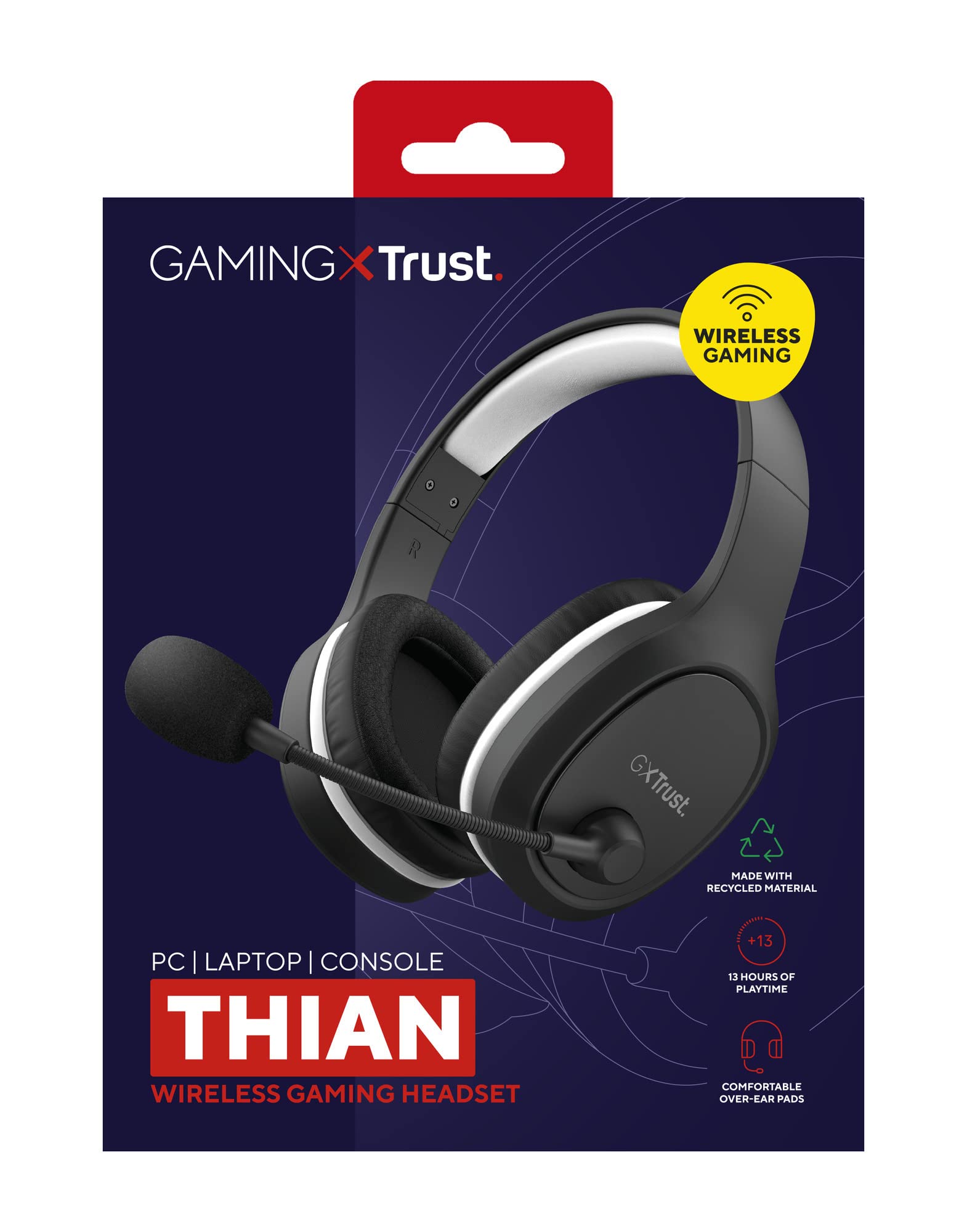 Trust Gaming GXT 391 Thian Cuffie Gaming Wireless per PS5, PS4 e PC, 5.8 Ghz, Dongle USB, Over Ear, Ricaricabile, Multi-Platform, Cuffie con Microfono Leggero Sostenibile - Nero