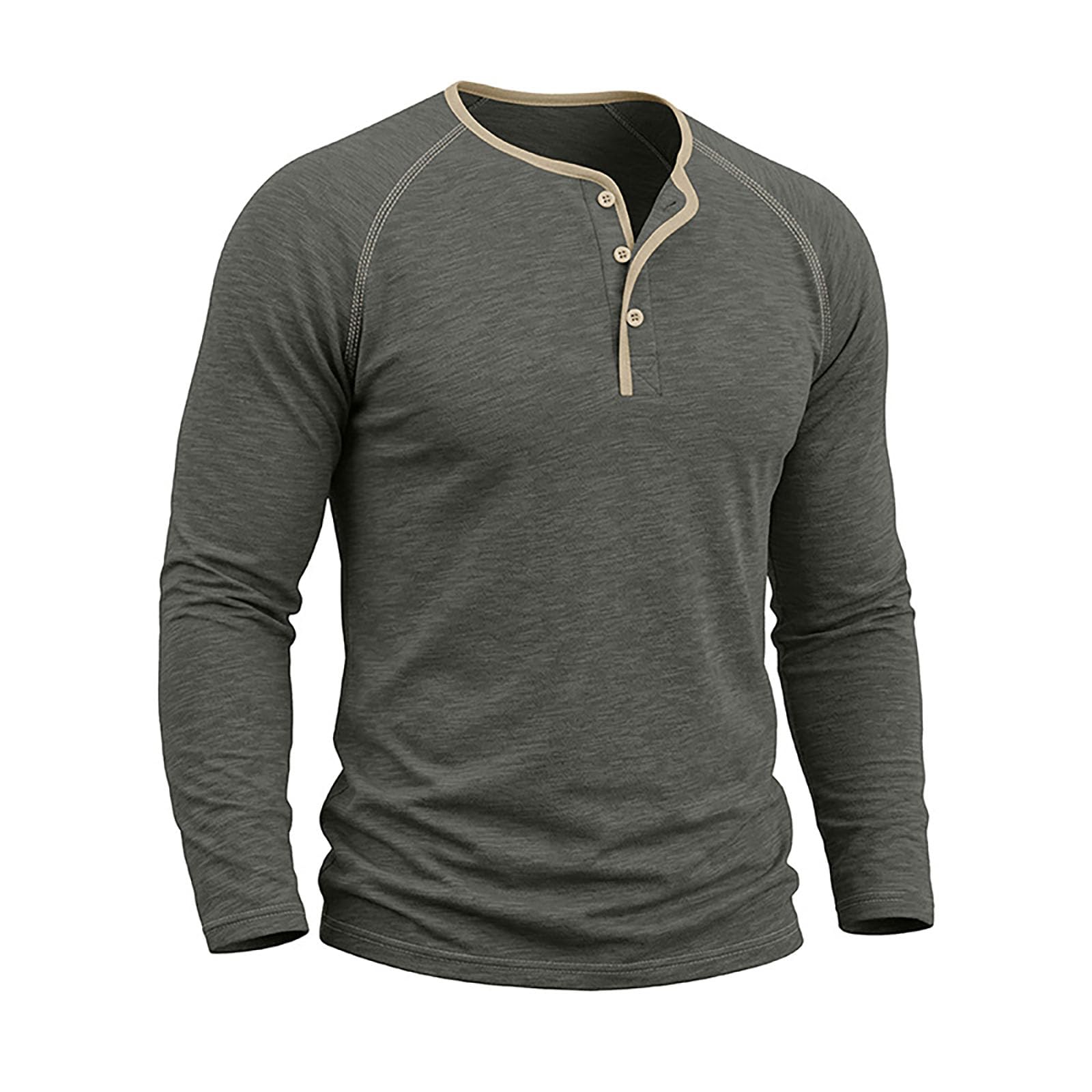 T-Shirt Homme Manches Longues col avec Boutons, Coupe ajustée Slim fit et Manches Raglan, Haut en Coton texturé Respirant, Parfait pour Le Quotidien et Toutes Les activités