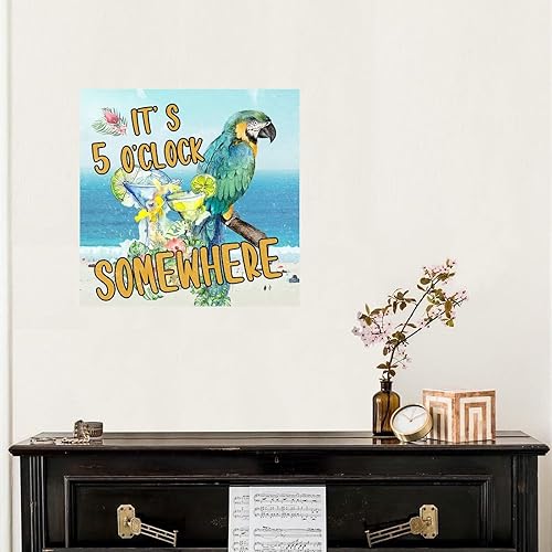 Miniatura 3 de Calcomanías de pared con texto en inglés It's 5 O'Clock Somewhere, calcomanías de pared para decoración del hogar, diseño de loro, flores, flamenco,