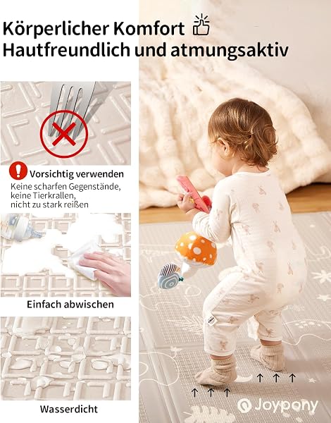 Joypony Tapis d'Éveil Bébé Pliable 120x120cm, Tapis de Jeu en Mousse XPE Épais, Imperméable & Antidérapant, Double Face Alphabet & Forêt, Sac de Transport Inclus - Forêt - 4