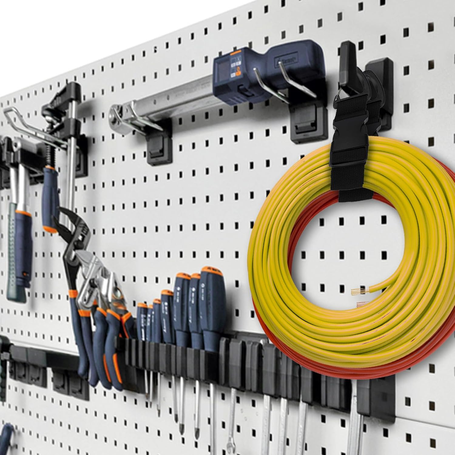 8 Pack 17 Inch Adjustable Extension Cord Holder Organizer with Triangle Clips, Heavy Duty Storage Strapsto Hang on Walls for Cables, Wires, Rope, Hoses, Organization for Home, Garage or Workshop