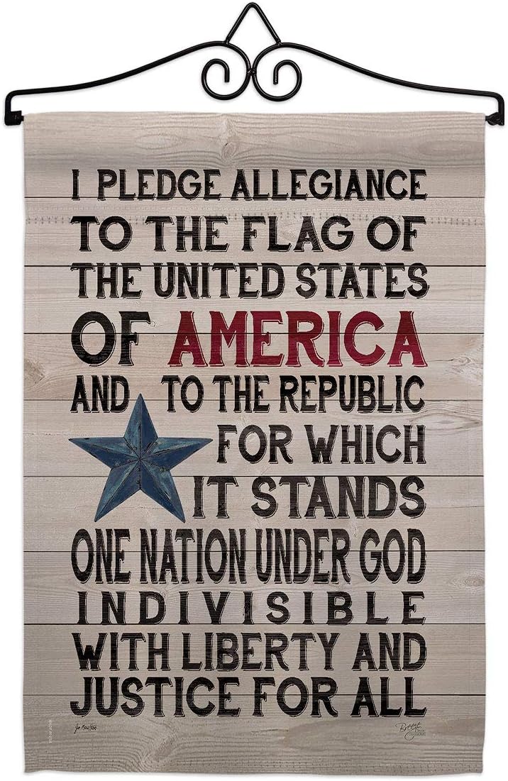 Breeze Decor Pledge of Allegiance Garden Flag Set Wall Hanger Americana Star and Stripes Patriotism Independence Memorial United State American Small Gift Yard House Banner Made in USA 13 X 18.5