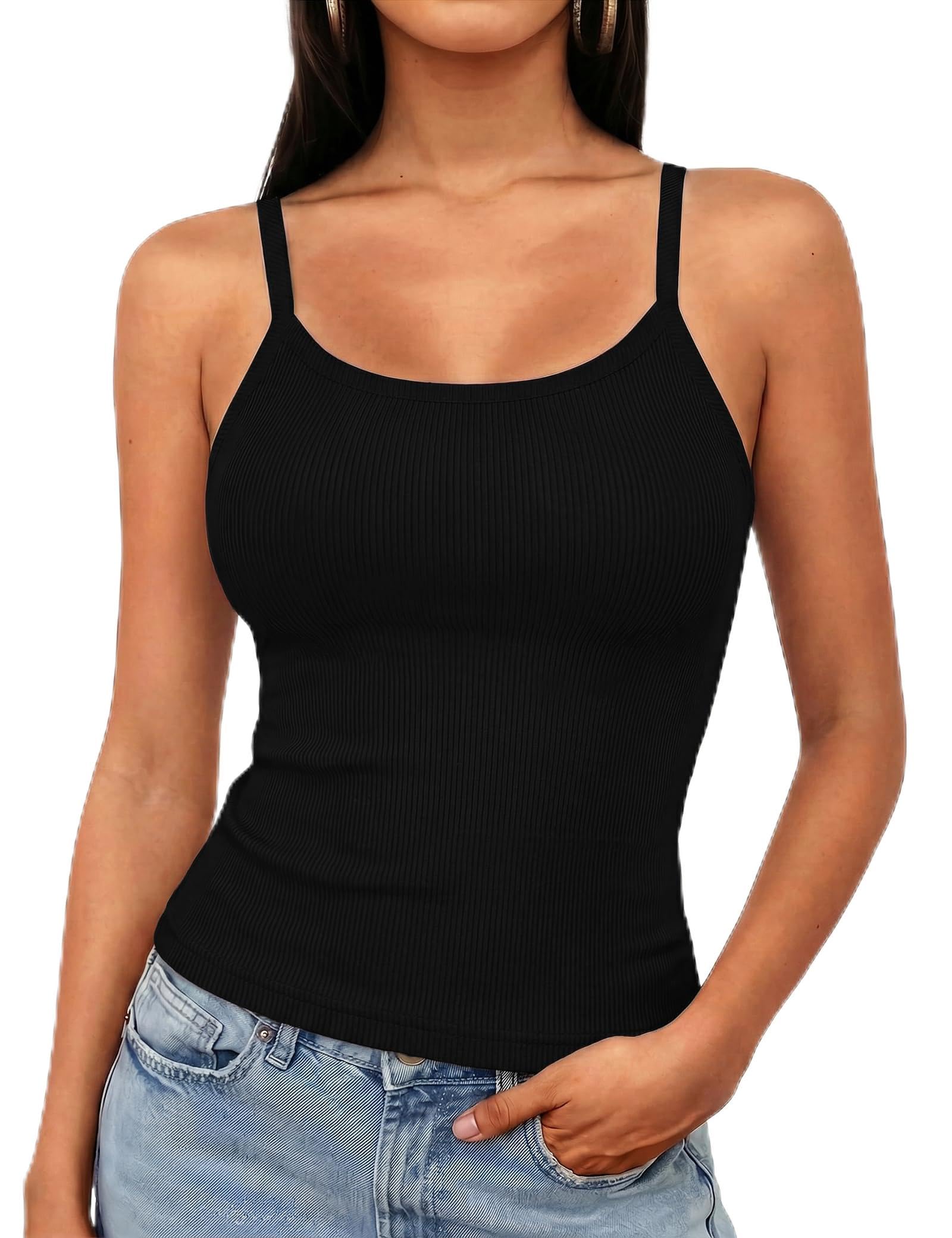 Aottori Tank Top Damen Sommer Ärmellose Spaghetti Tops Rundhals Gerippt Slim Fit Camisoles Tanktop Frauen Basic Crop Rückenfreies Sexy Oberteile