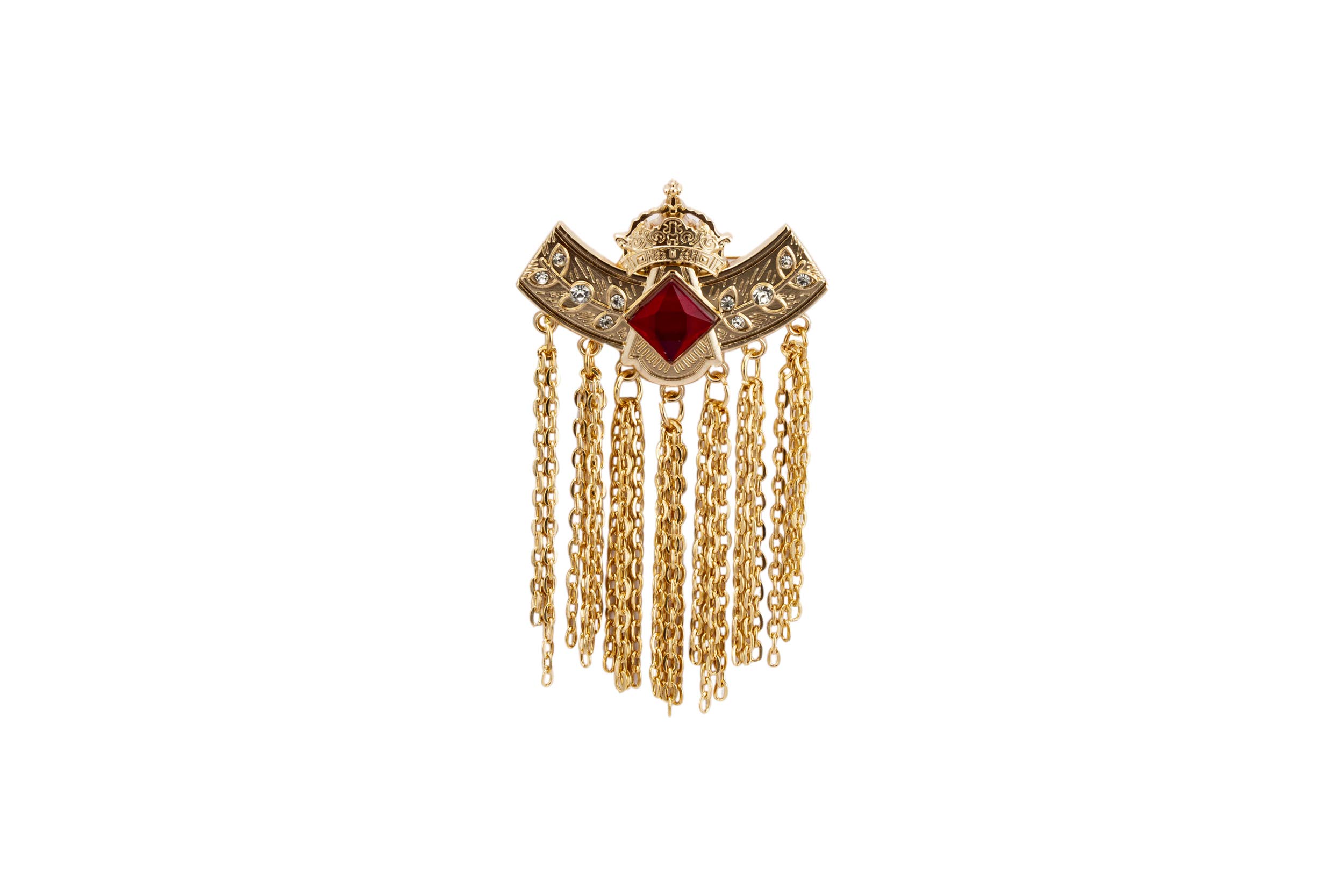 knighthood Crowned Golden Red Stone with Hanging Chain Metal Detailing Reception Brooch for Men and Women-picture-56
