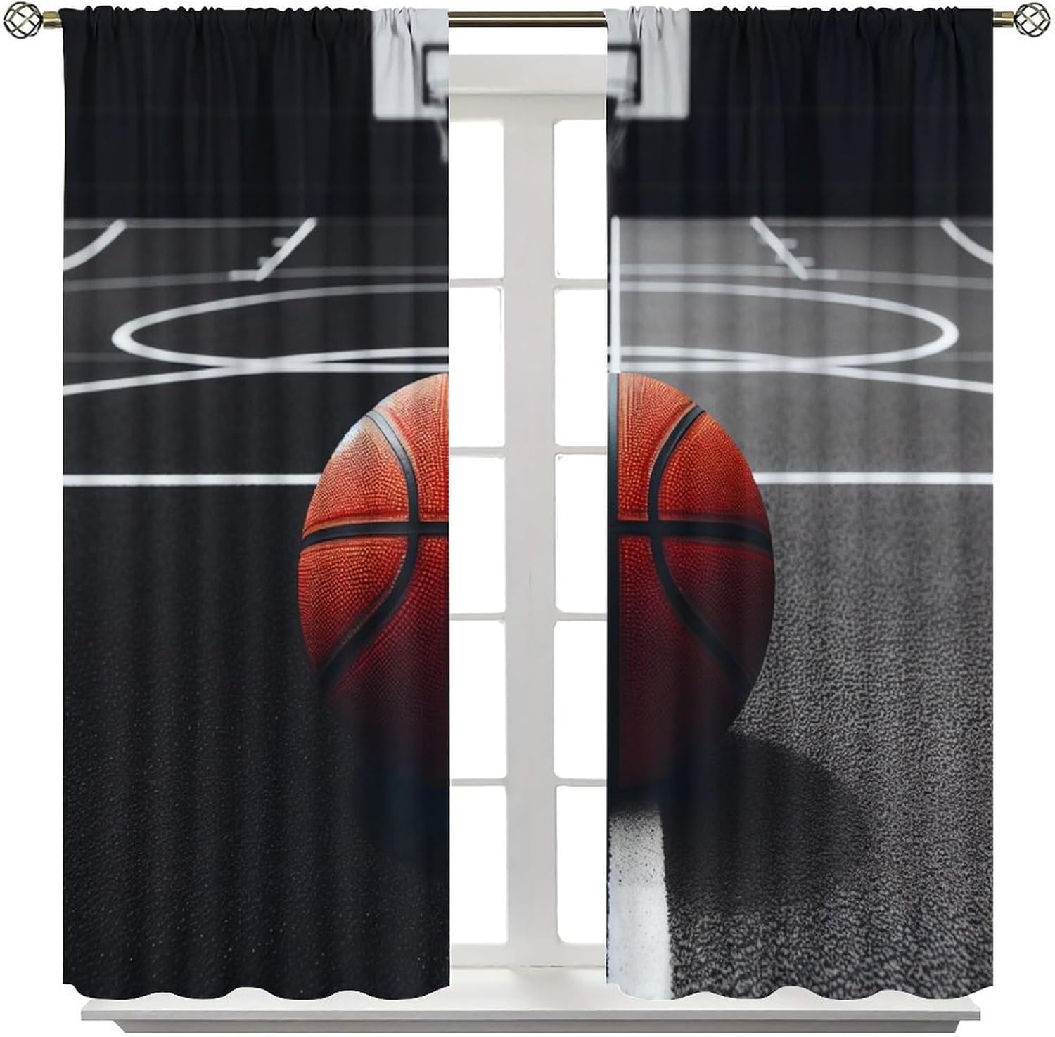 Basketball Kids Sports Curtains Black Basketball Court Sports Competitions Window Treatments for Kids Boys Teens Bedroom Living Room Sports Decor Window Drapes 42" W X 54" L