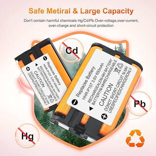 Miniatura 6 de Paquete de 2 baterías recargables HHR-P107 NI-MH de 3.6 V 650 mAh de repuesto para teléfono inalámbrico Panasonic