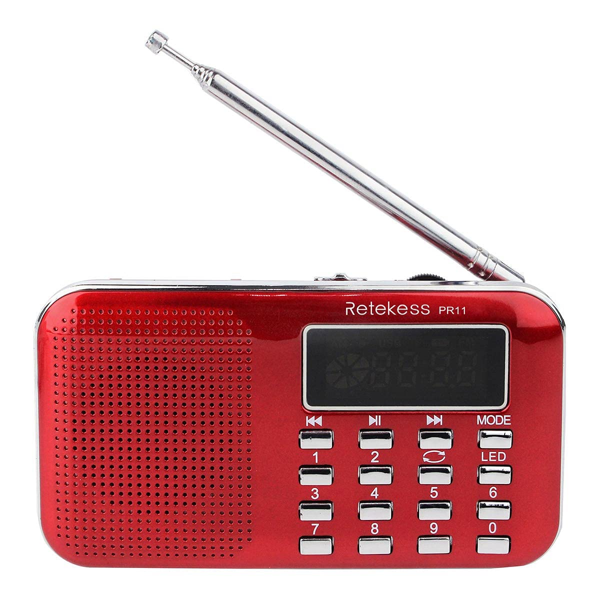 Radio portatil FM Am Bolsillo MP3 Jugador con Auriculares Jack Acoplado con batería Flash Linterna USB Recargable Auxiliar -En para Caminar Corriendo, Rojo.