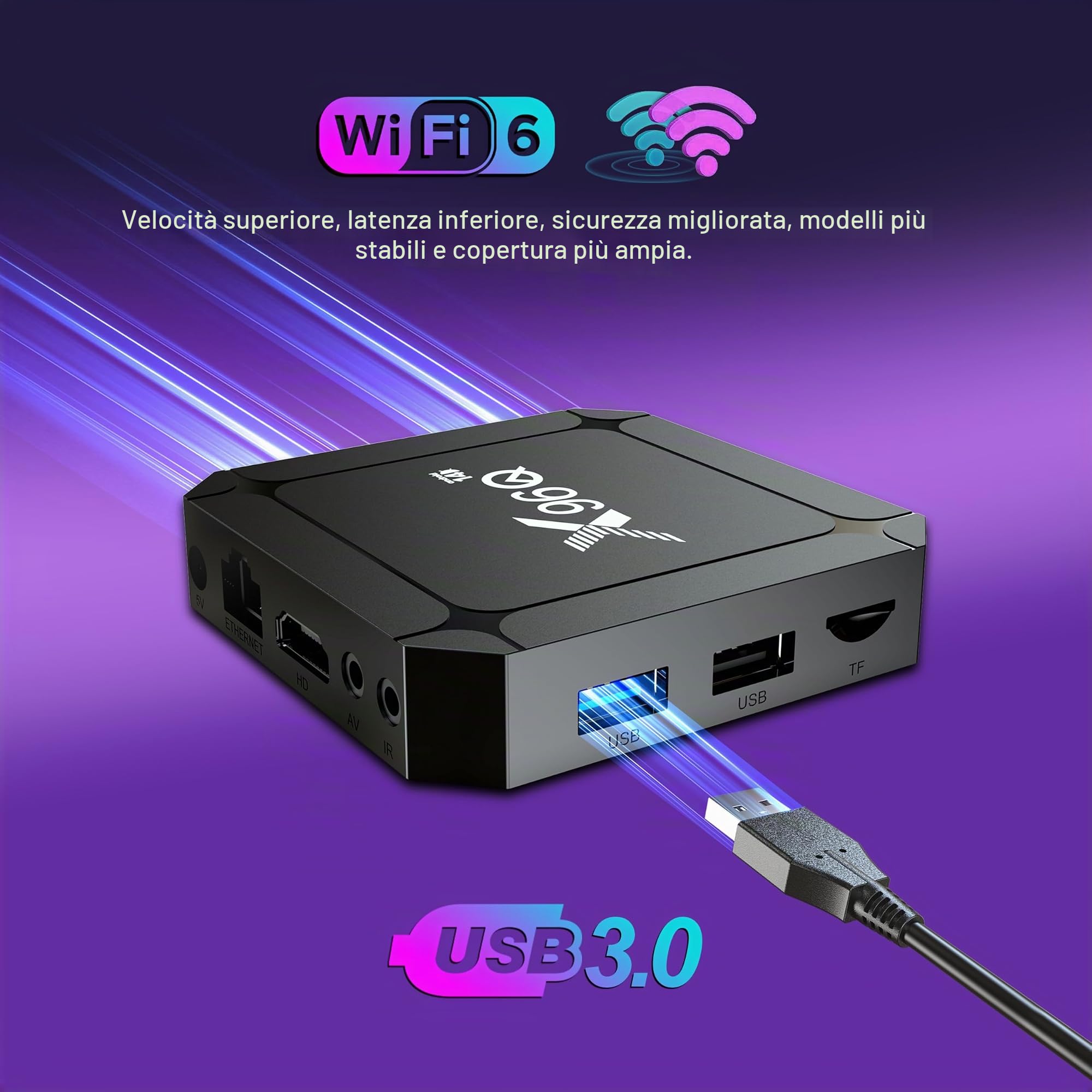 Android 14.0 TV Box, Android Box 2GB RAM 16GB ROM RK3518 Quad-Core 64bit Cortex-A53, Smart Box Support 2.4/5.0GHz con 4K UHD e 100M Ethernet USB 3.0/2.0 TV Box