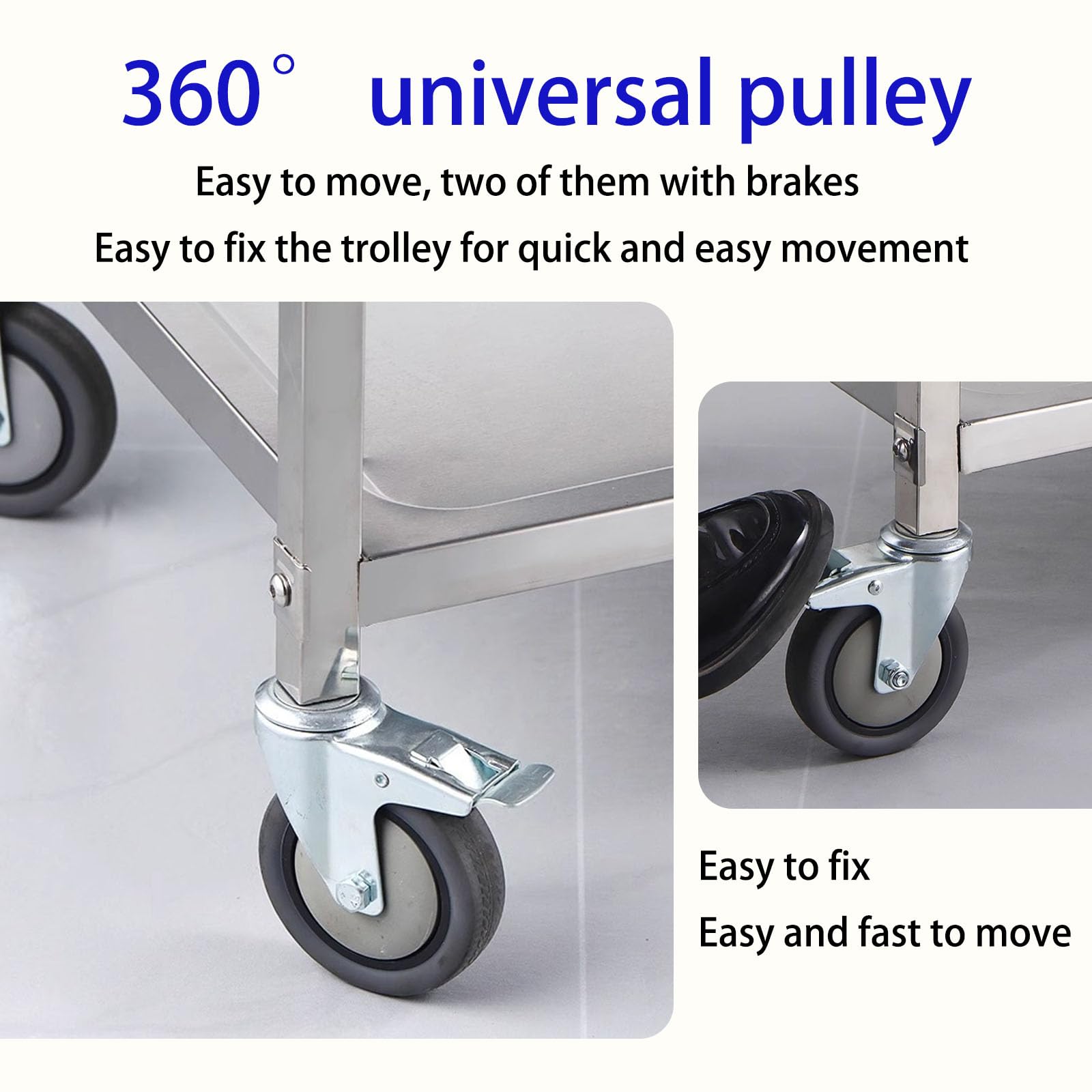 Carrello da cucina in acciaio inox a 3 strati con ruote bloccabili, grande carrello per alimenti, per cucina, hotel, ristorante, 85 x 45 x 88 cm